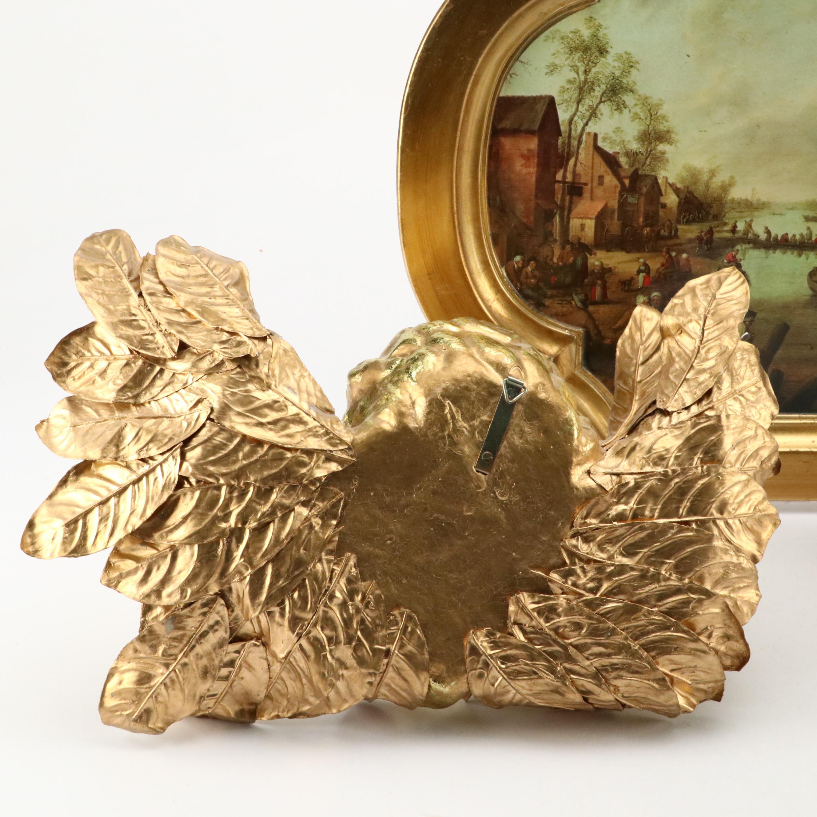 Baroque Style Plastic Tray with Gilt Plaster Angels and Candlesticks