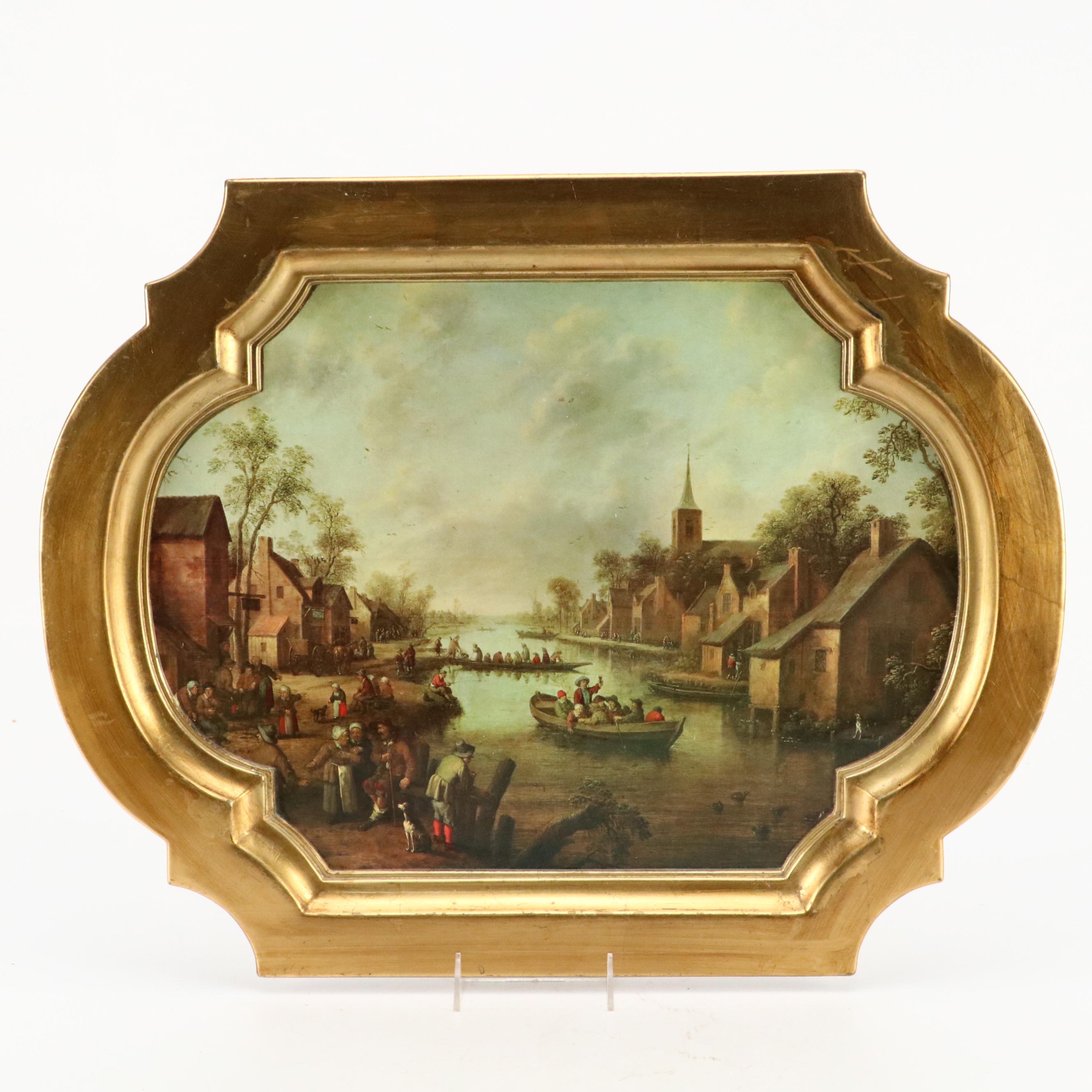 Baroque Style Plastic Tray with Gilt Plaster Angels and Candlesticks