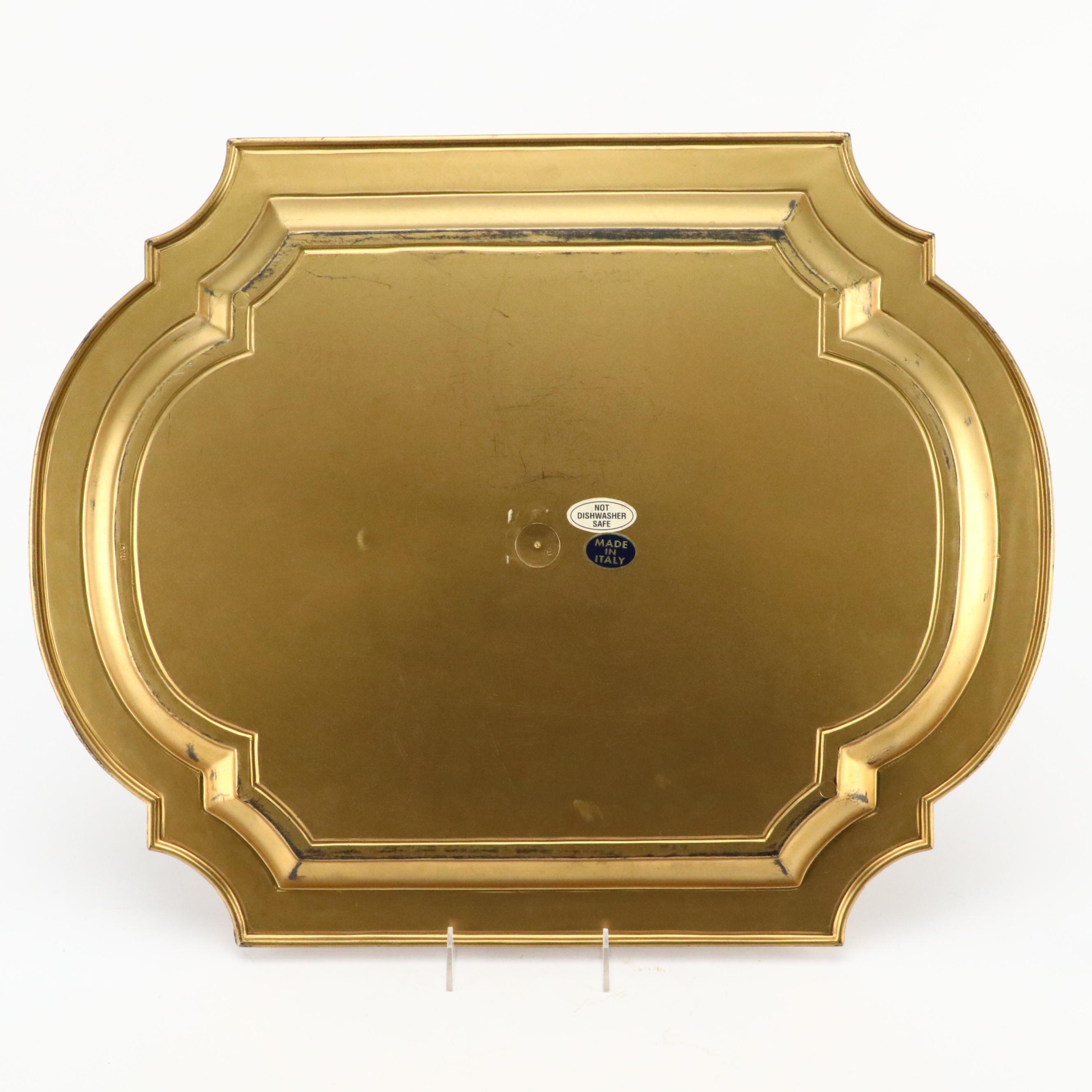 Baroque Style Plastic Tray with Gilt Plaster Angels and Candlesticks