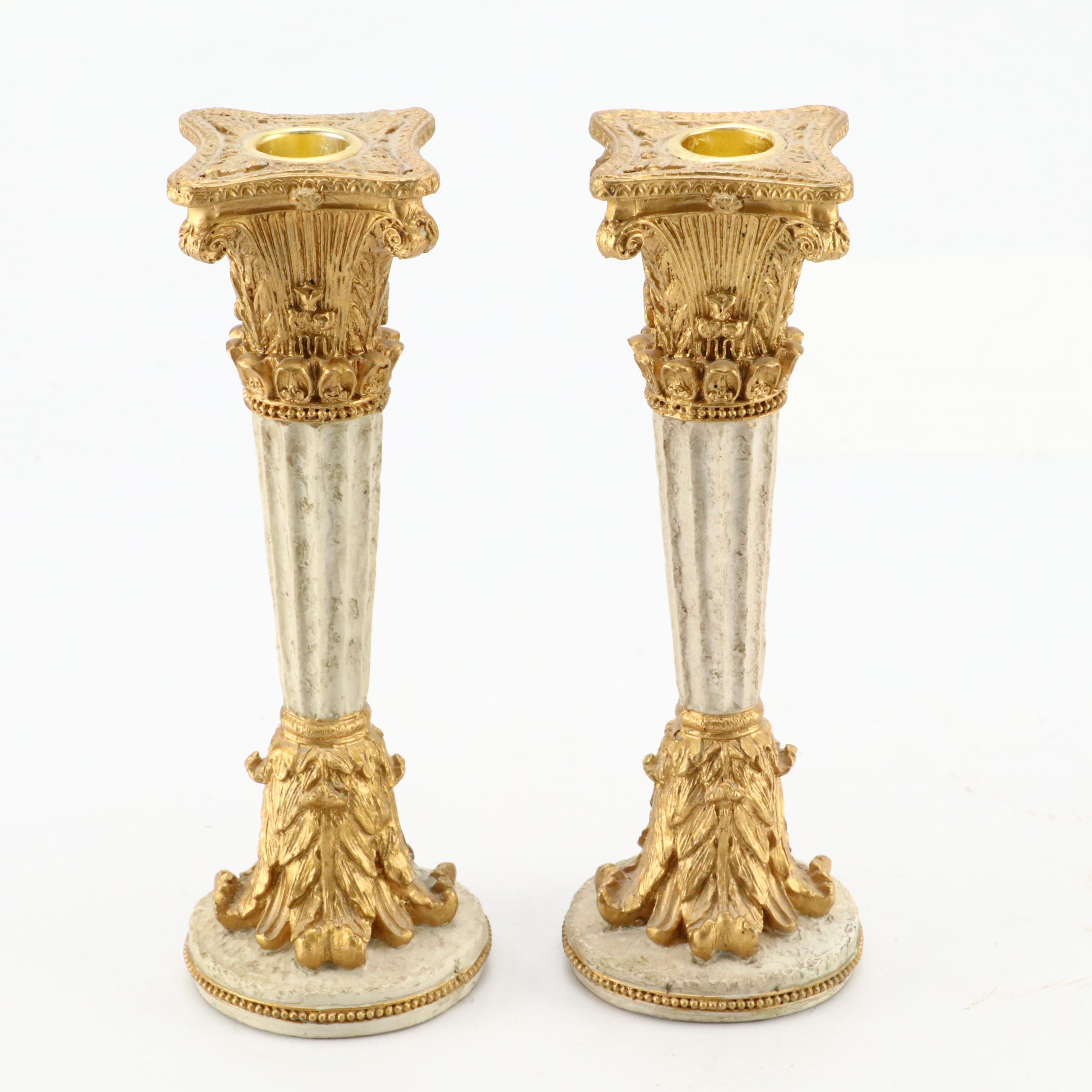 Baroque Style Plastic Tray with Gilt Plaster Angels and Candlesticks