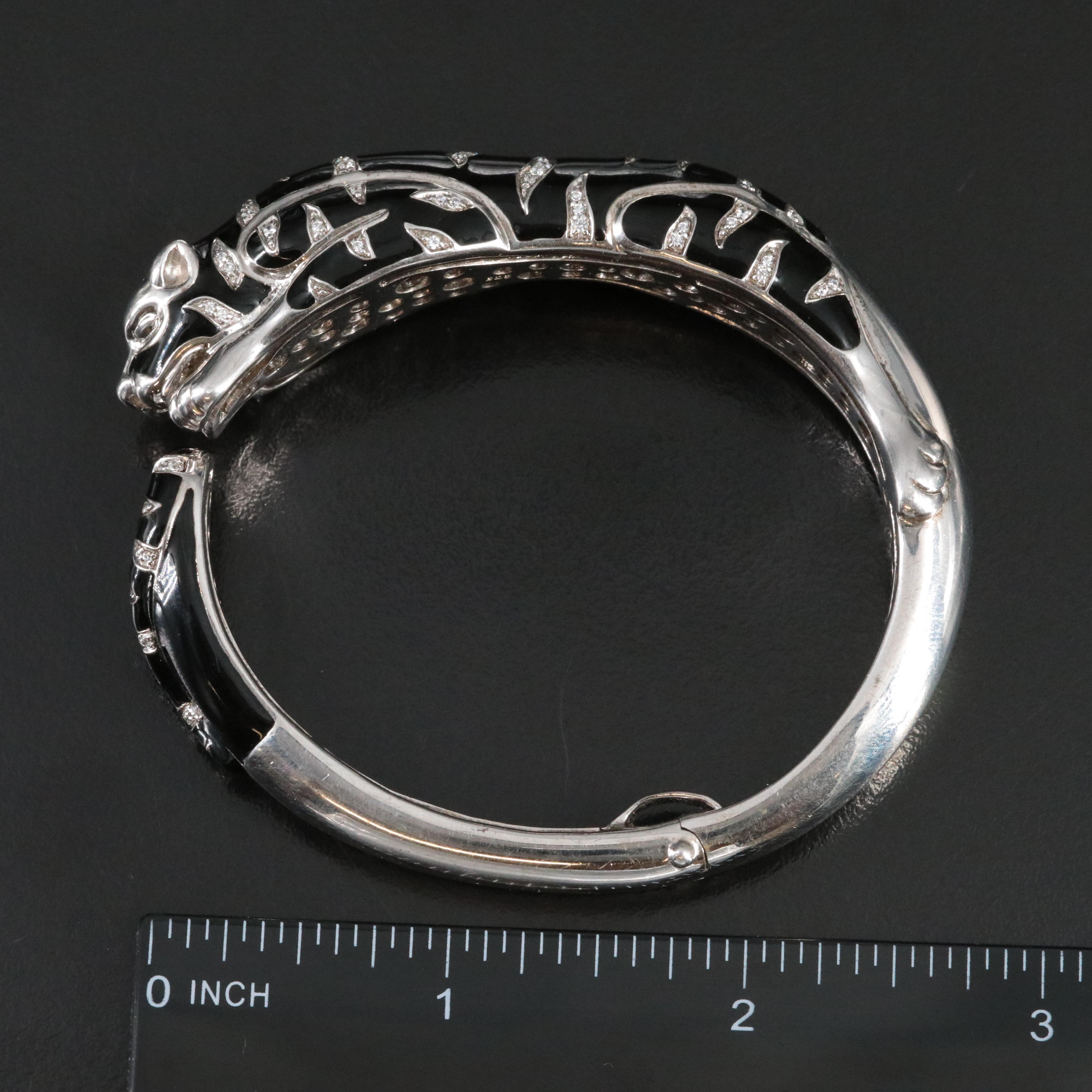 Sterling CZ and Enamel Panther Kickstand Bangle Bracelet