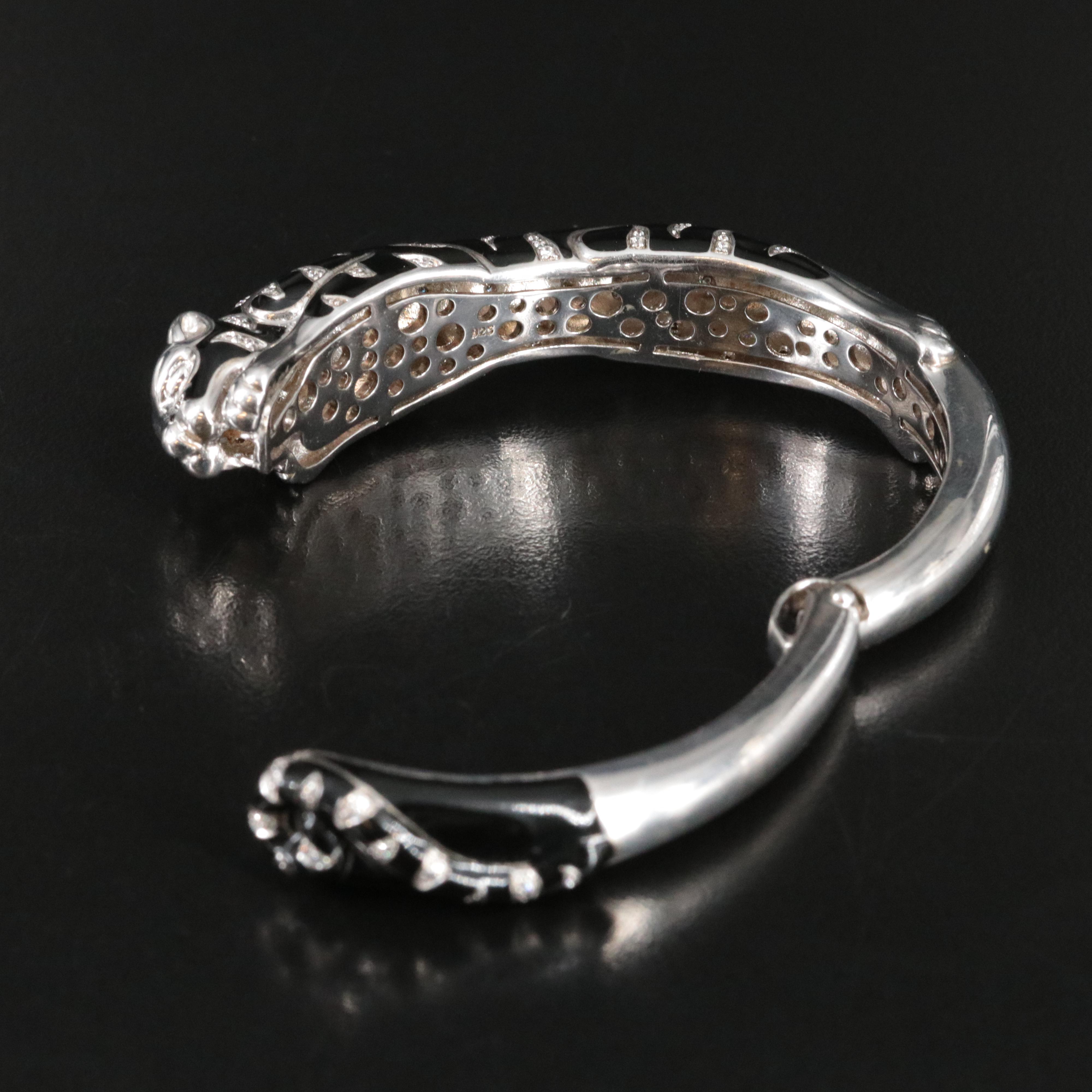Sterling CZ and Enamel Panther Kickstand Bangle Bracelet