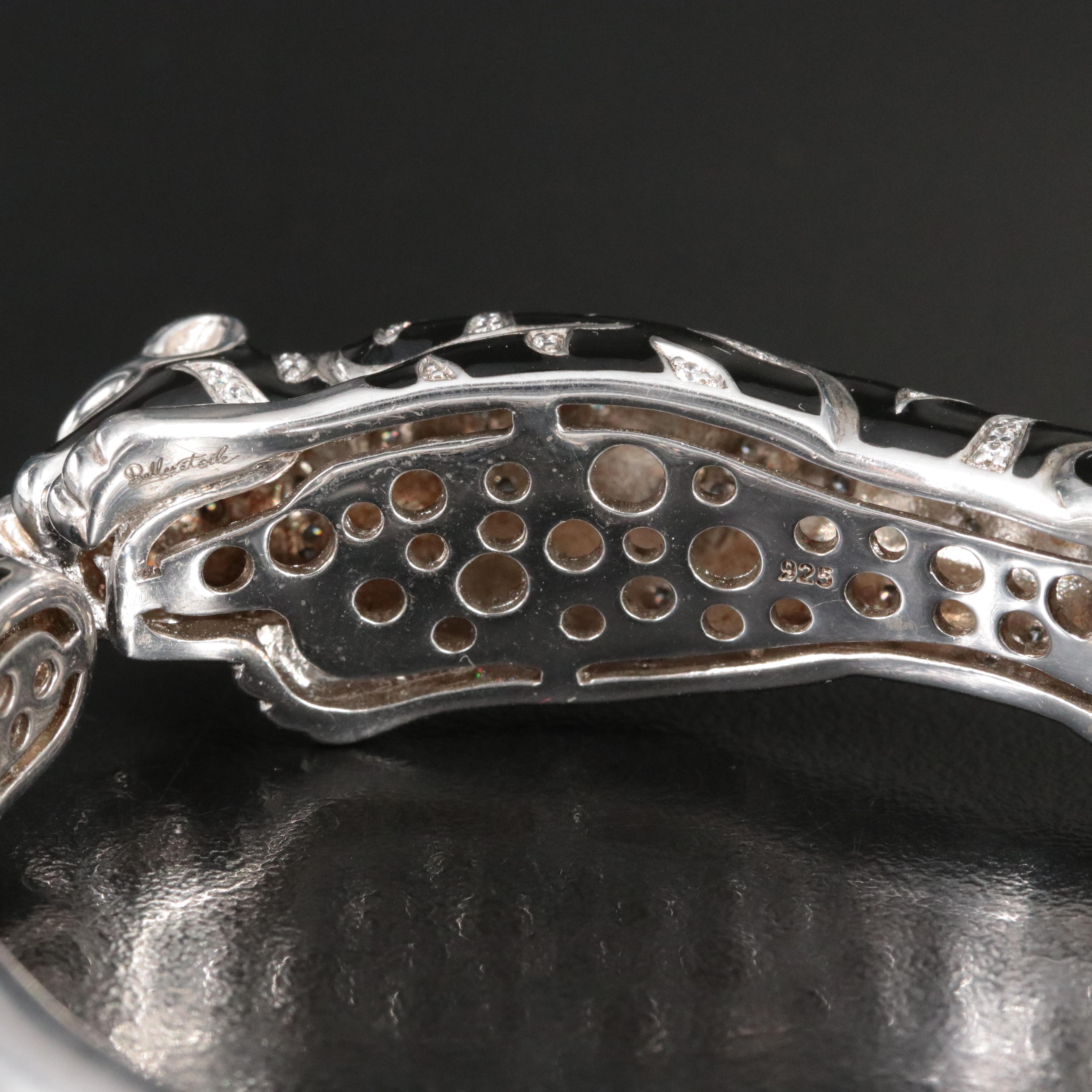 Sterling CZ and Enamel Panther Kickstand Bangle Bracelet