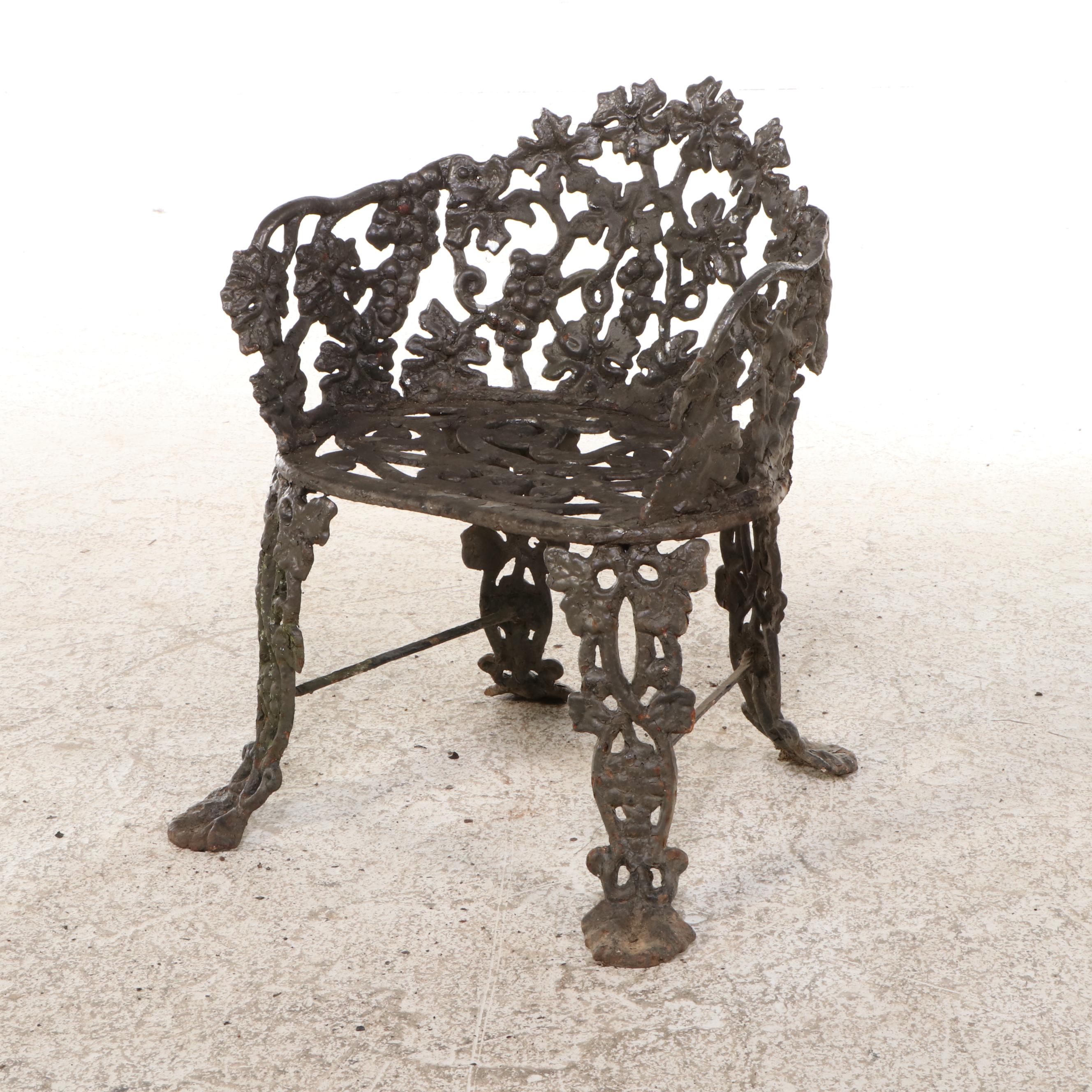 Victorian Style Painted Grape and Vine Cast Iron Chair, Early to Mid-20th C.