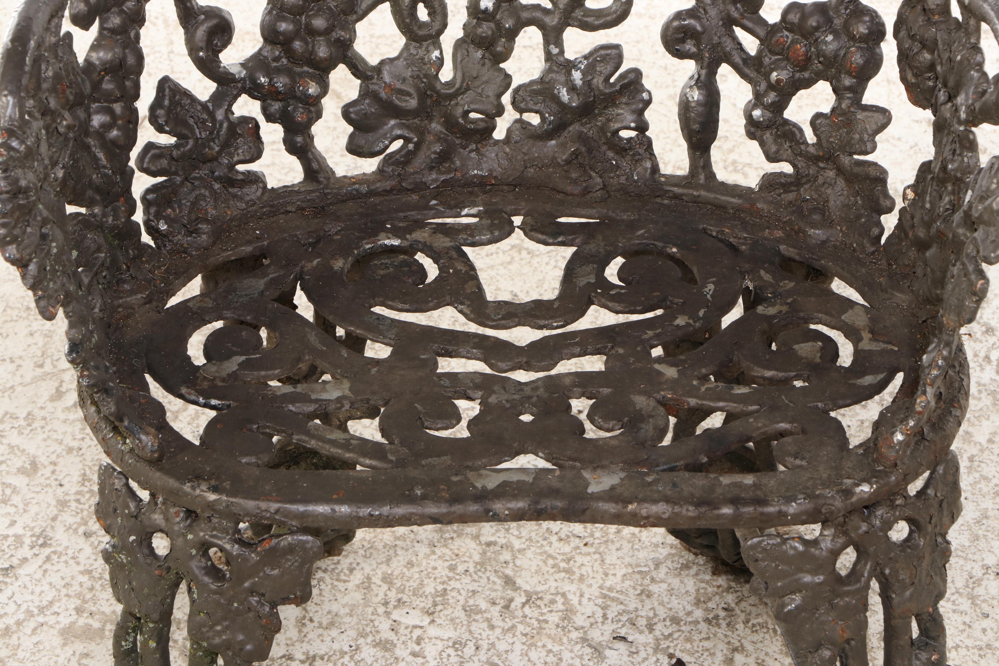 Victorian Style Painted Grape and Vine Cast Iron Chair, Early to Mid-20th C.