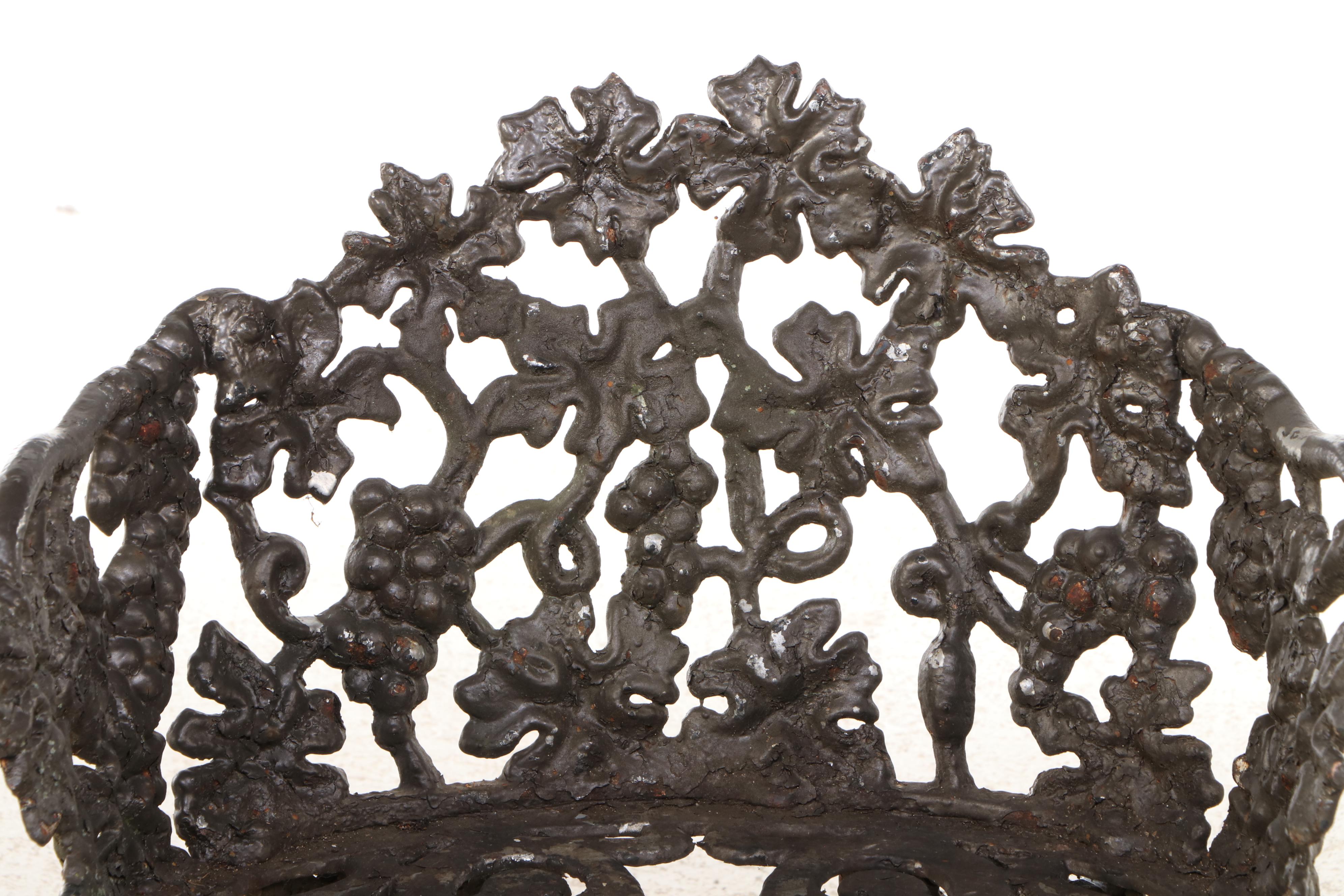 Victorian Style Painted Grape and Vine Cast Iron Chair, Early to Mid-20th C.