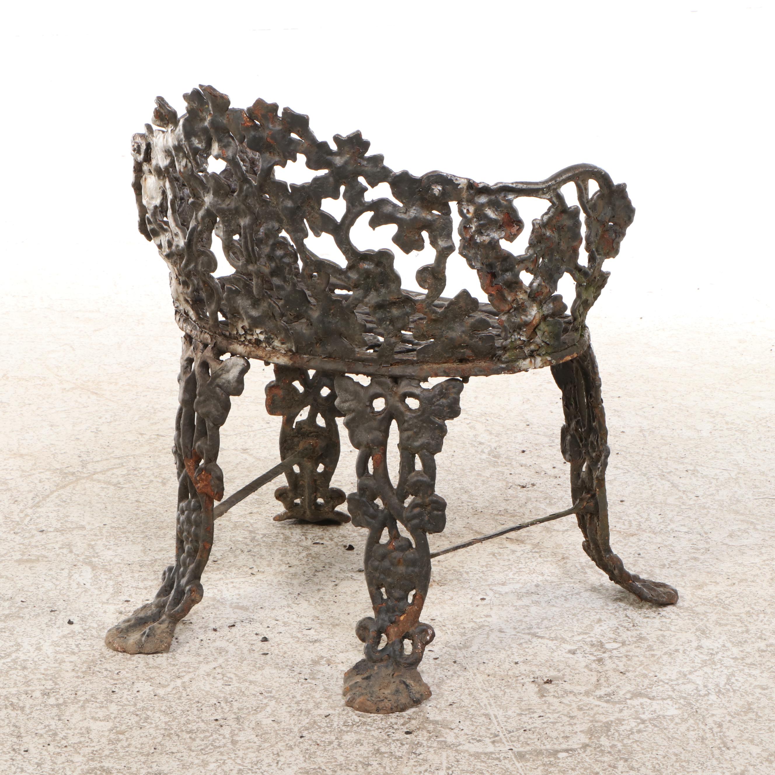 Victorian Style Painted Grape and Vine Cast Iron Chair, Early to Mid-20th C.