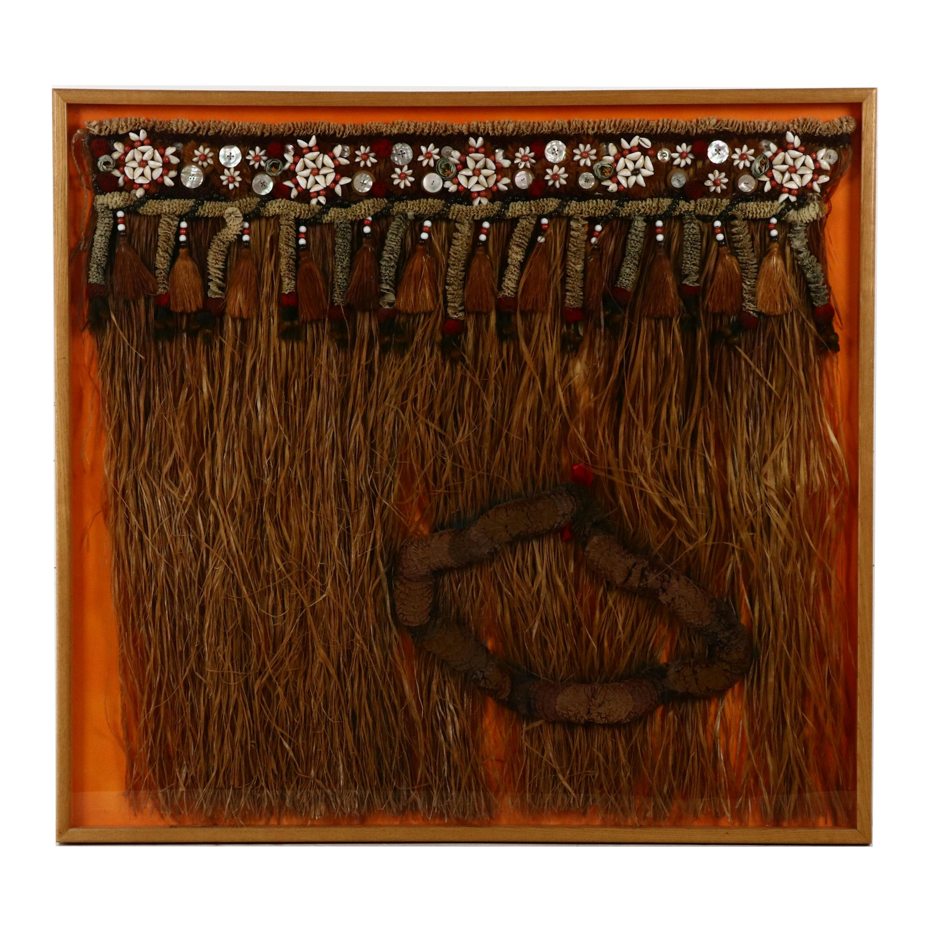 Framed Polynesian Palm Skirt and Tissue Lei, 20th Century