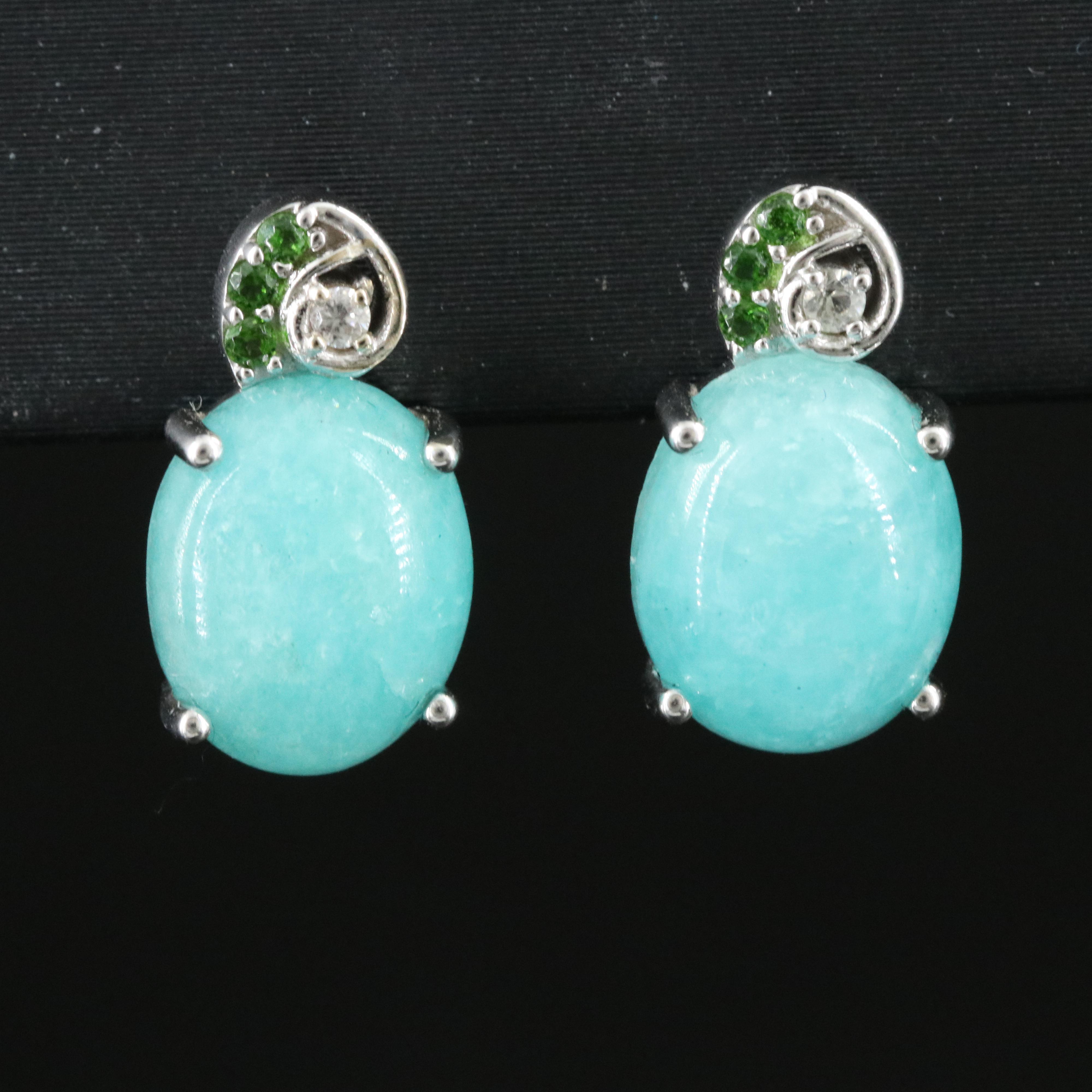 14K Amazonite, Diopside and Zircon Earrings