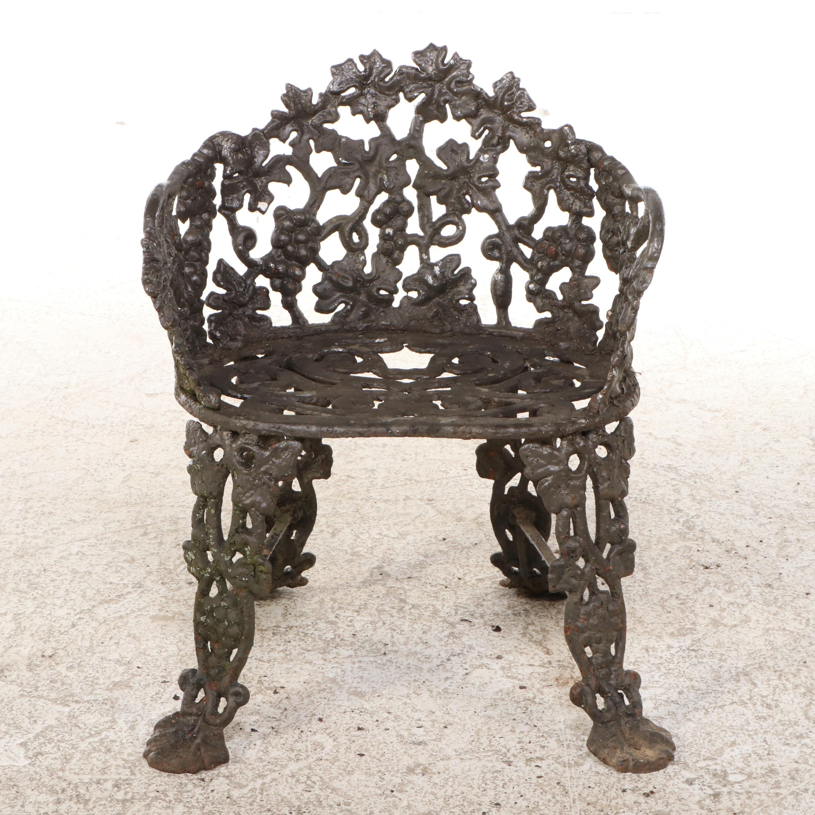 Victorian Style Painted Grape and Vine Cast Iron Chair, Early to Mid-20th C.