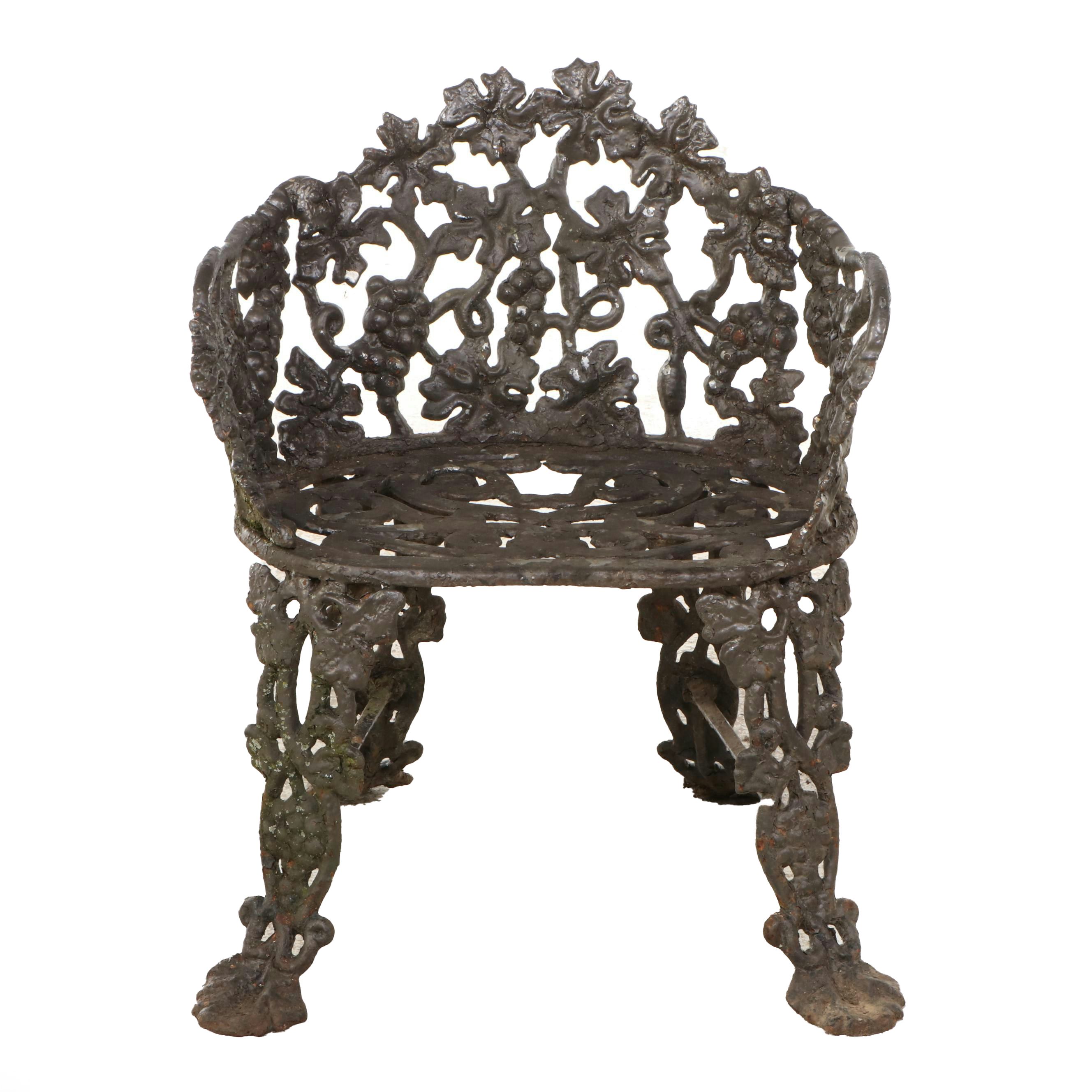 Victorian Style Painted Grape and Vine Cast Iron Chair, Early to Mid-20th C.