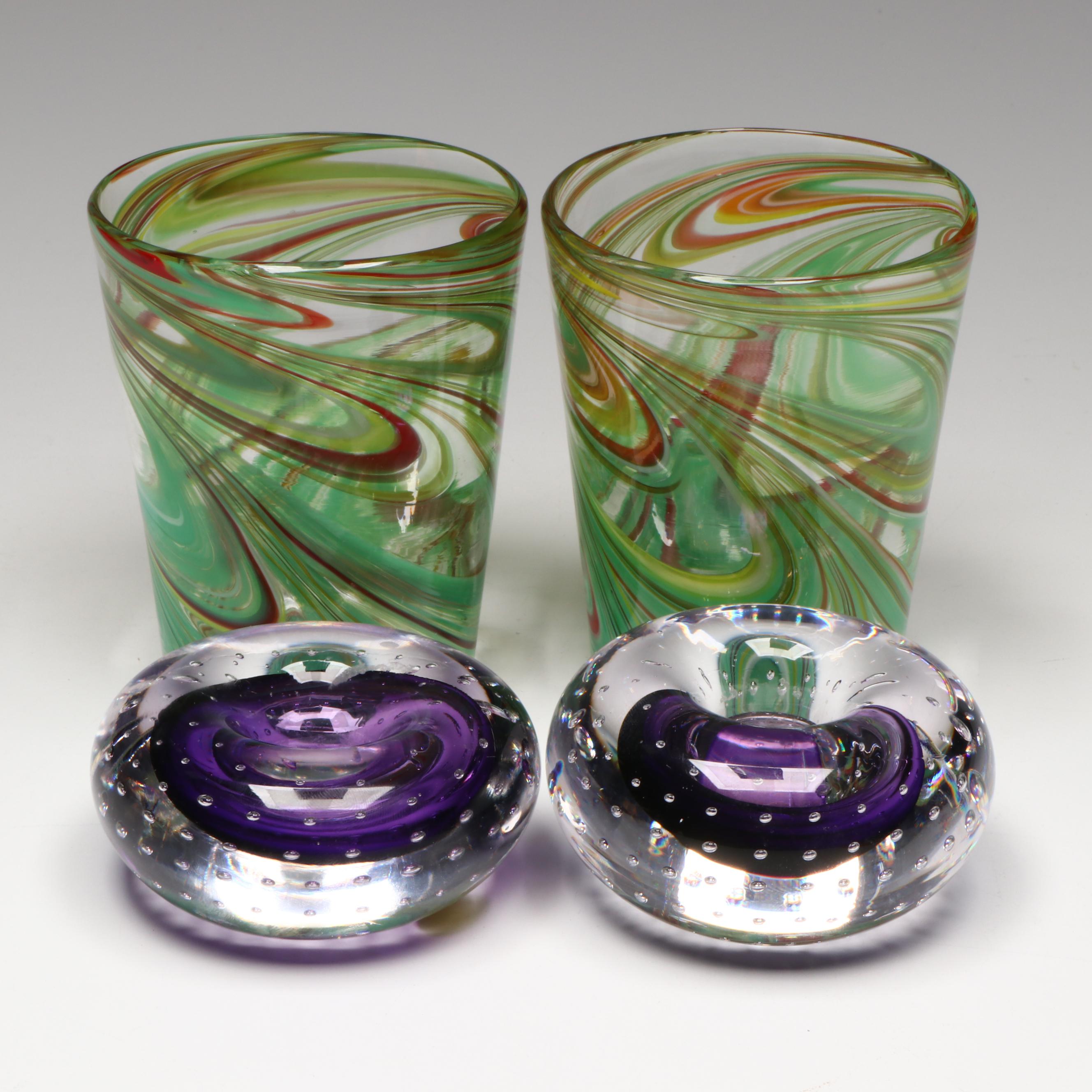 Jablonski Lead Crystal Paperweights with Art Glass Tumblers