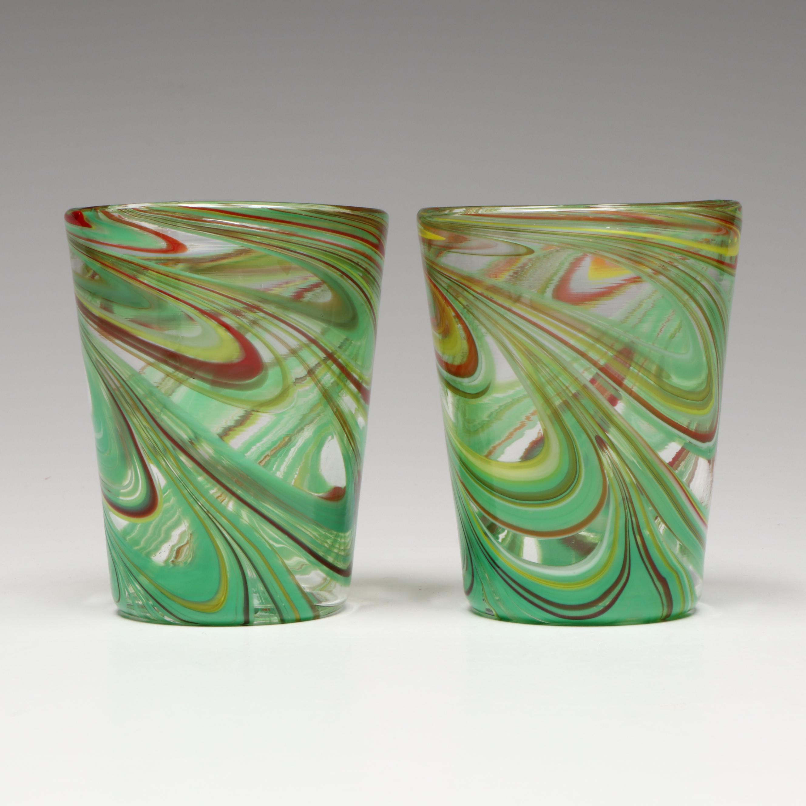 Jablonski Lead Crystal Paperweights with Art Glass Tumblers