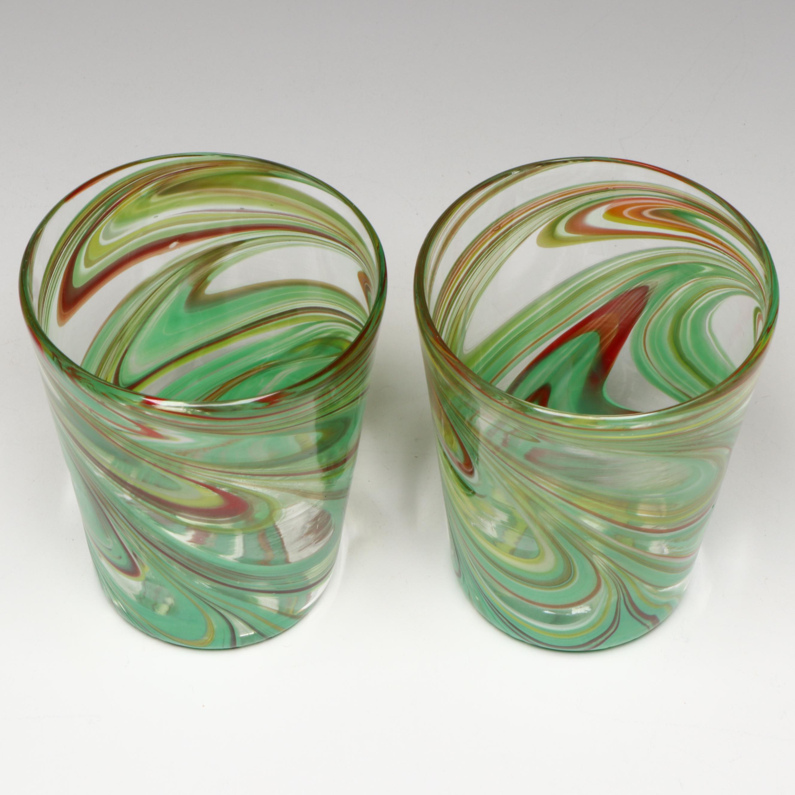 Jablonski Lead Crystal Paperweights with Art Glass Tumblers