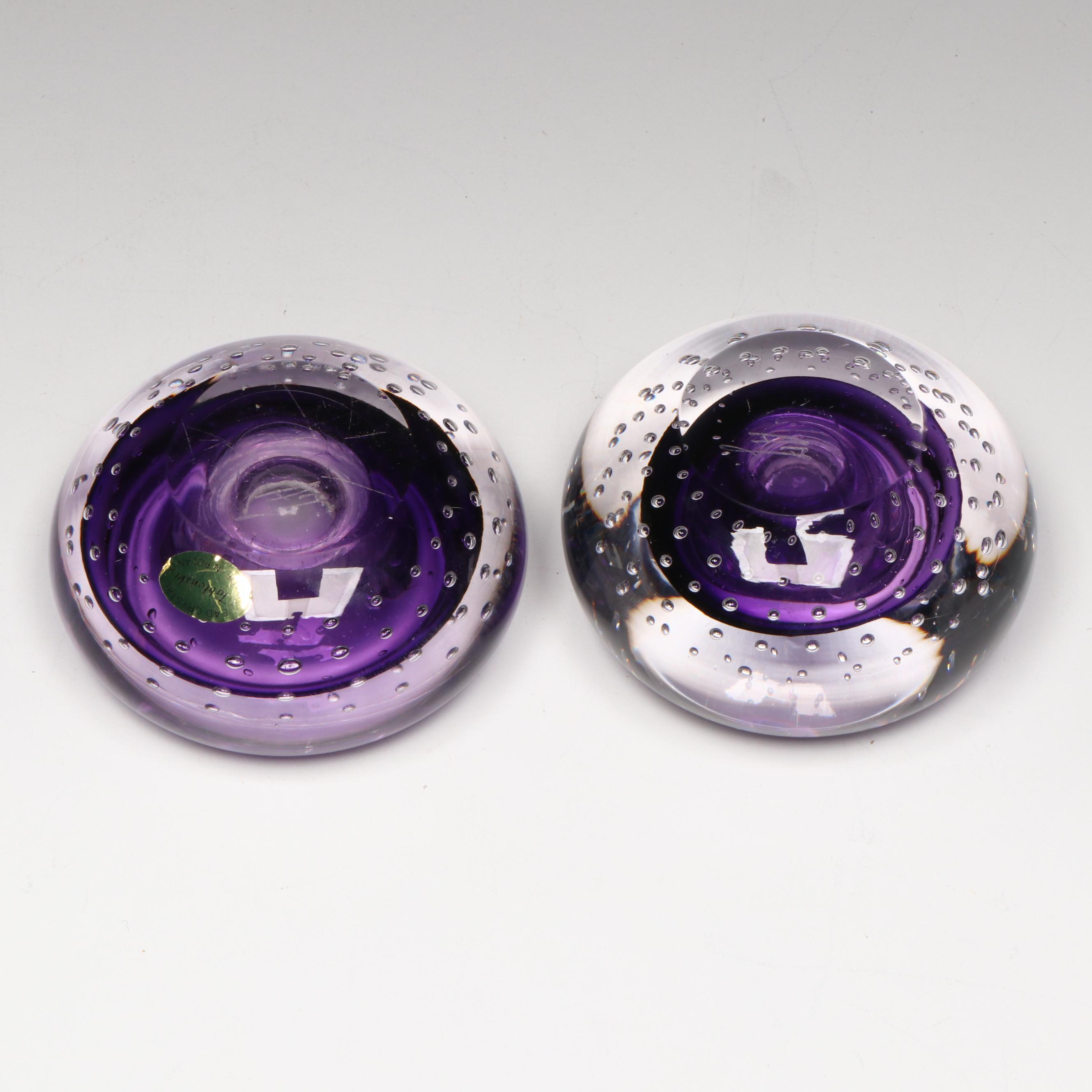 Jablonski Lead Crystal Paperweights with Art Glass Tumblers