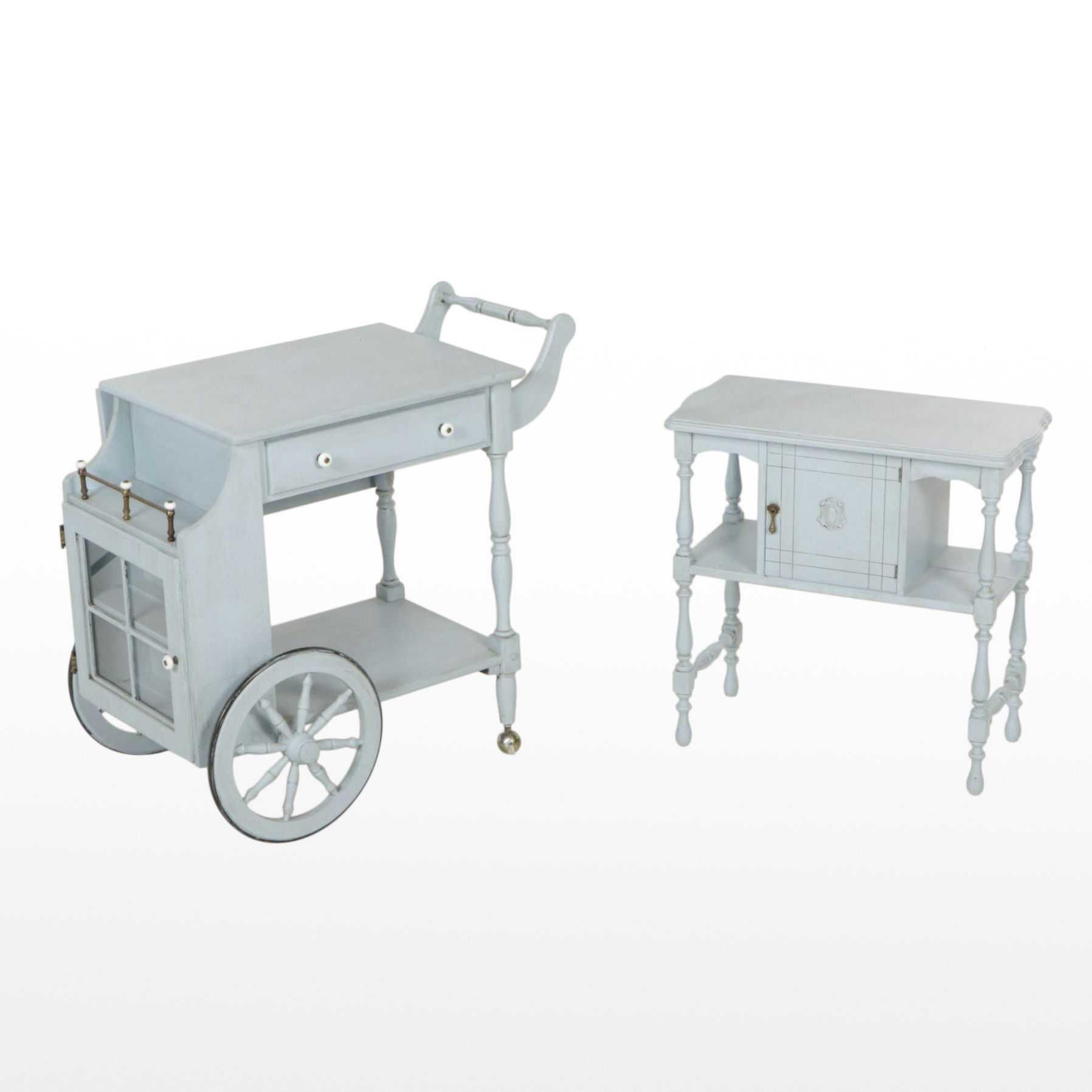 Painted Wood Bar Cart and Humidor Smoking Stand, Mid-20th Century