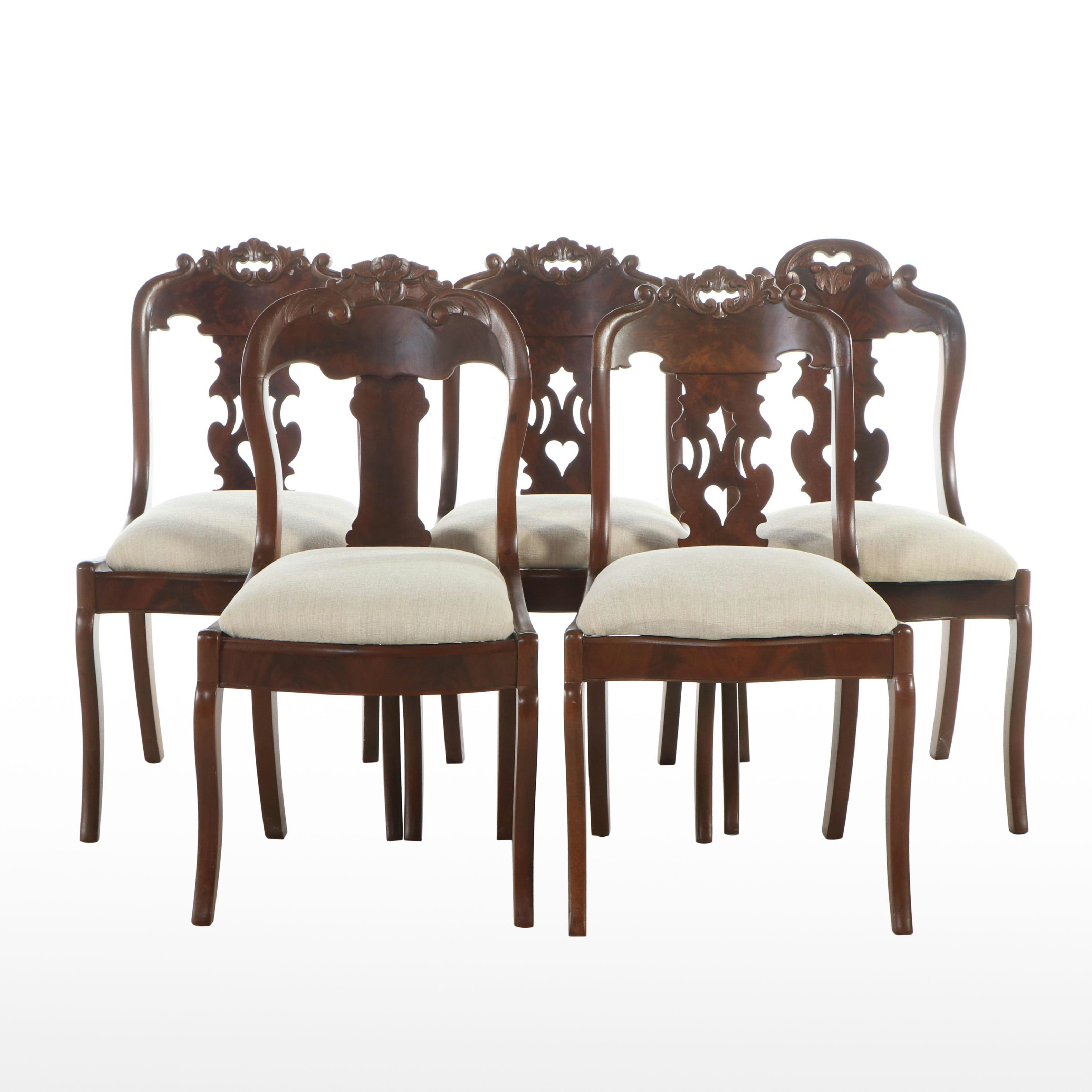 Assembled  Set of Five Late Victorian Burl Wood and Walnut Side Chairs