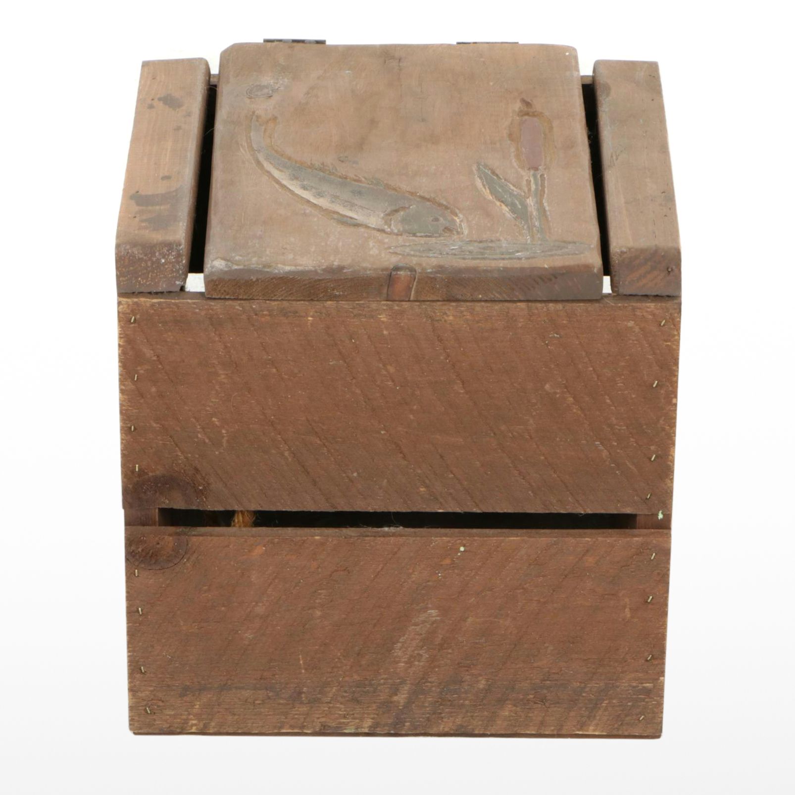 Handcrafted Wooden Crate Style Lidded Box and Fishing Lures