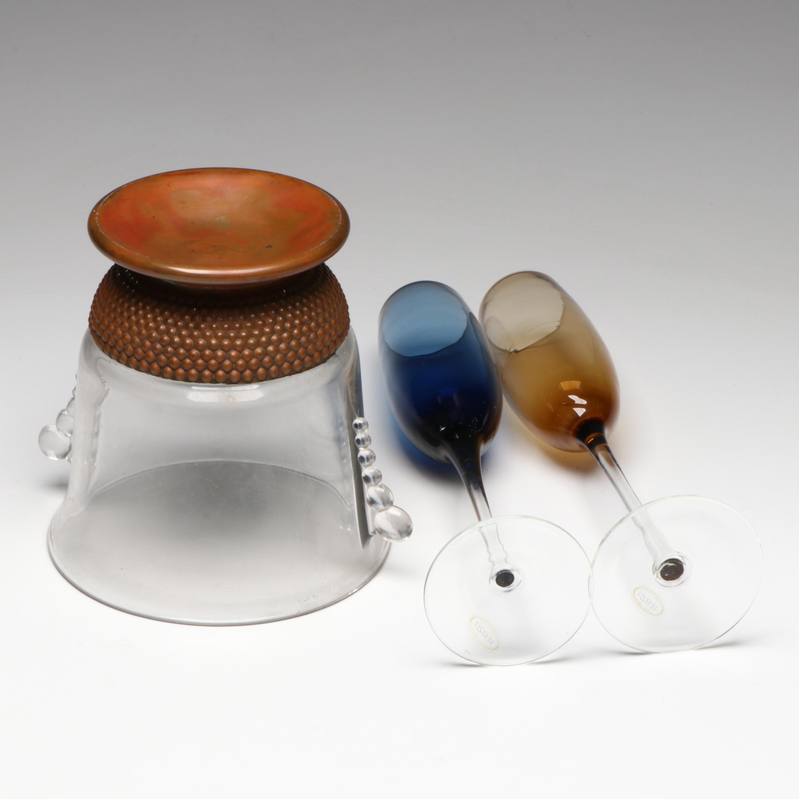 Bohemian Quatrefoil Enameled Amethyst Glass with Other Stemware and Decor