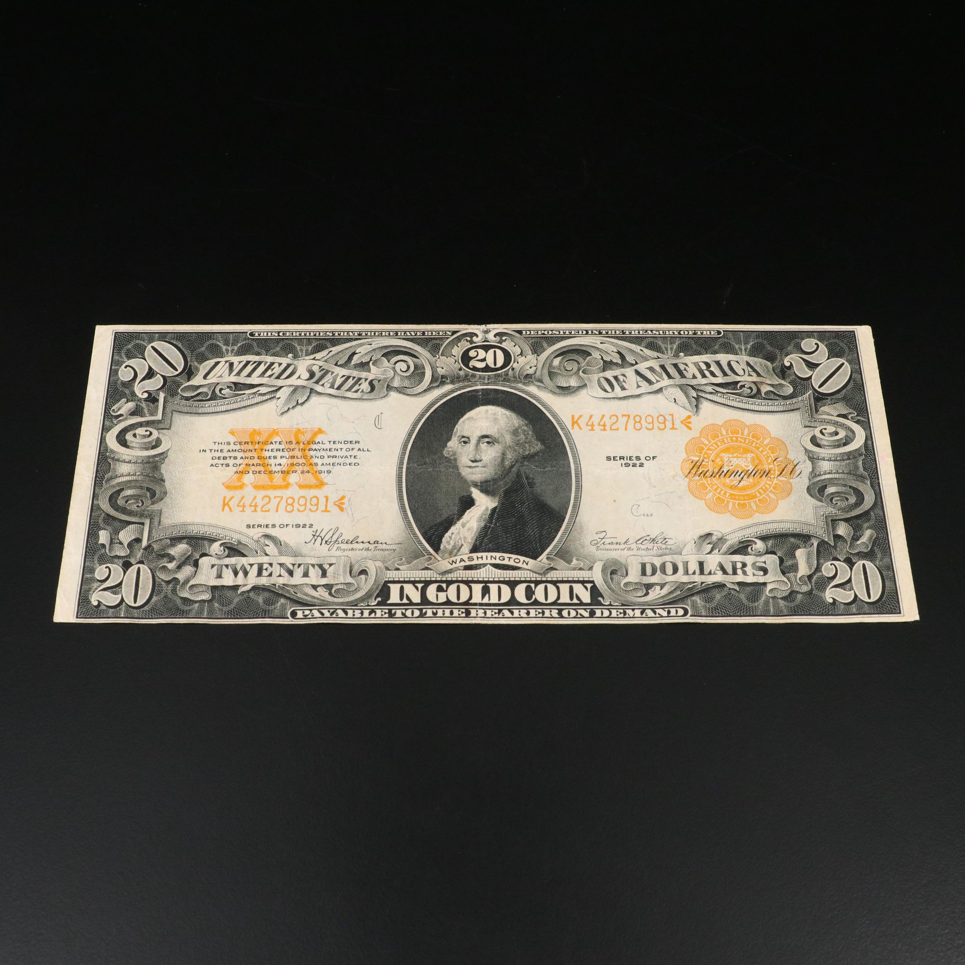 1922 $20 United States Gold Certificate