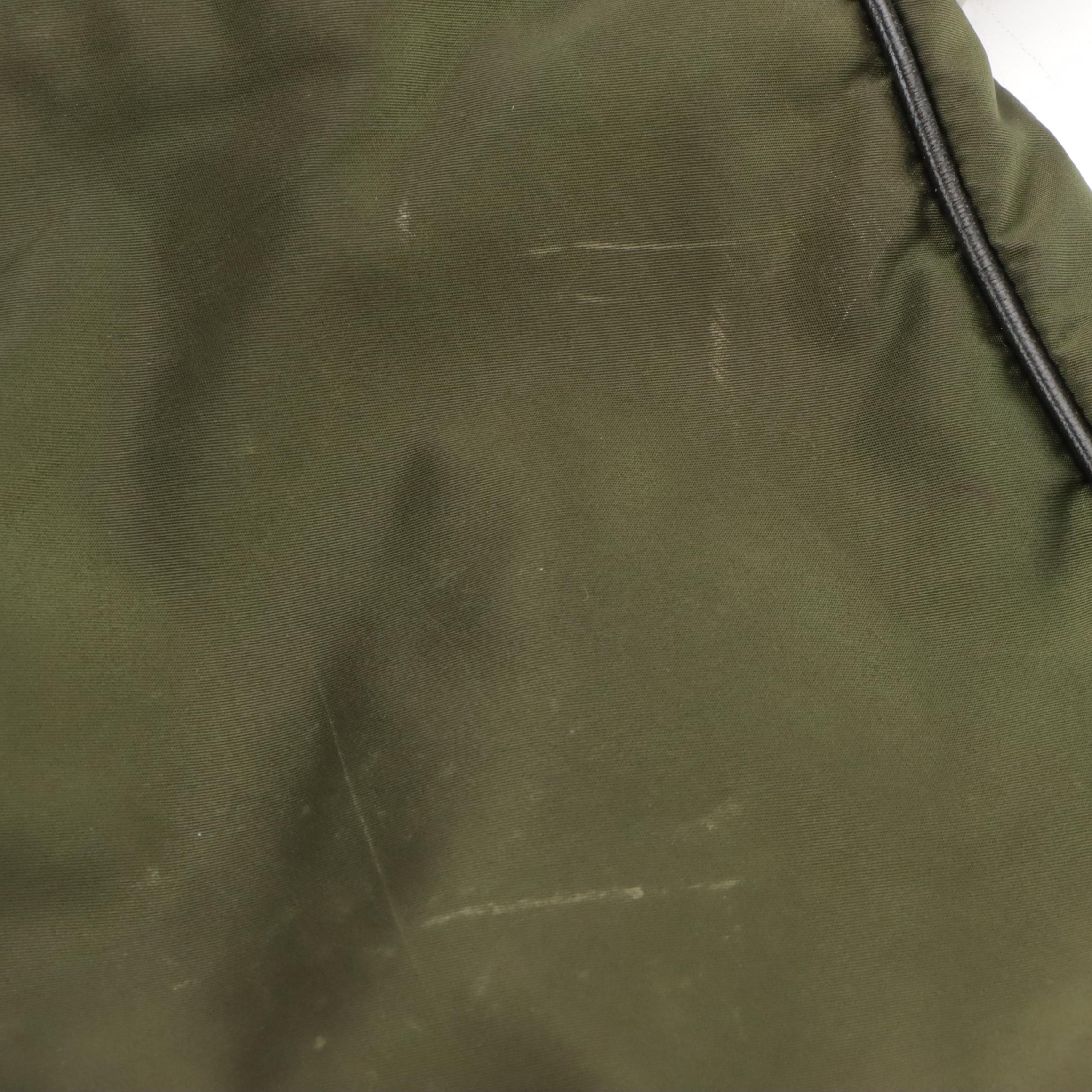 Prada Zippered Messenger Bag in Army Green Tessuto Nylon and Leather Trim