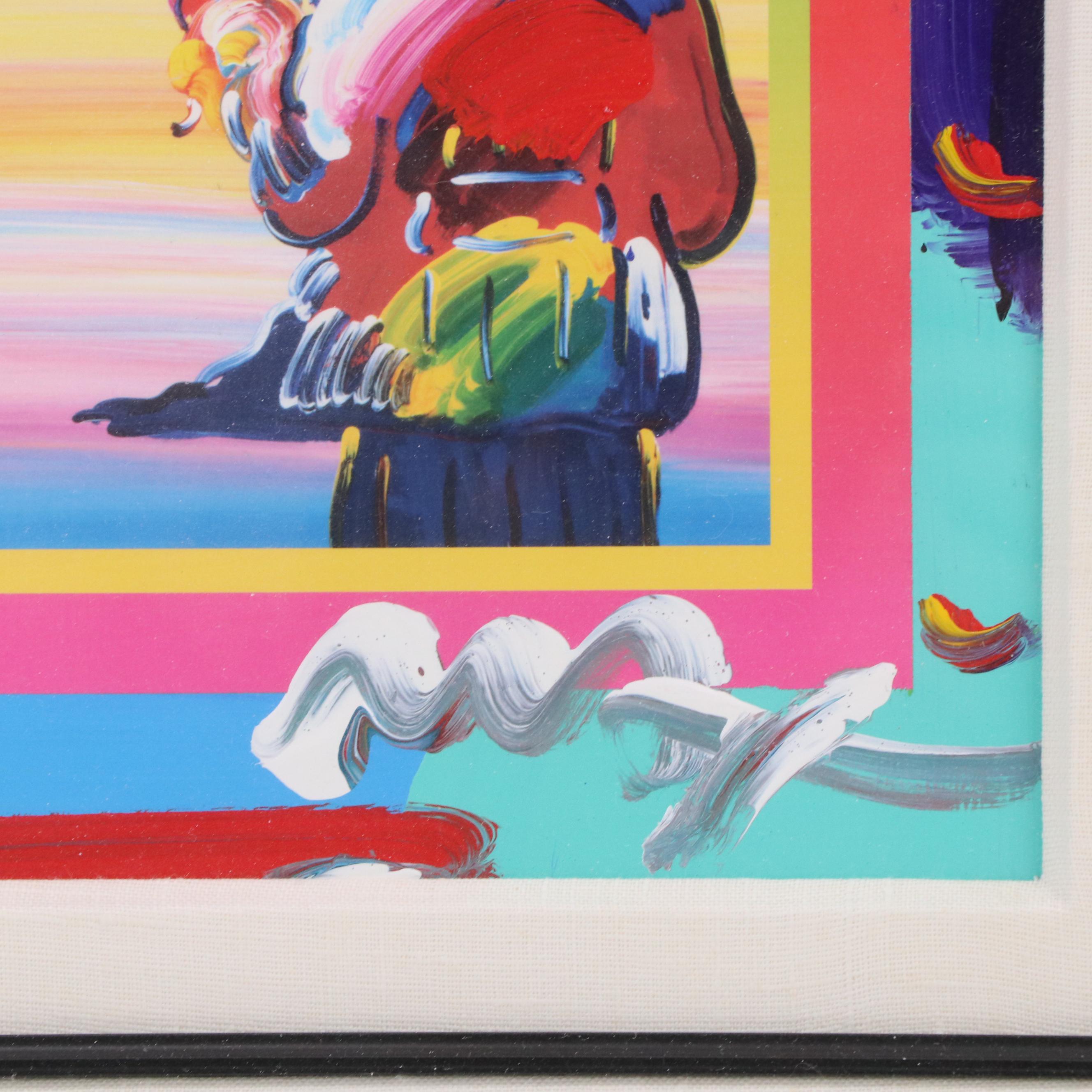 Peter Max Modernist Mixed Media Composition "Umbrella Man," 2005