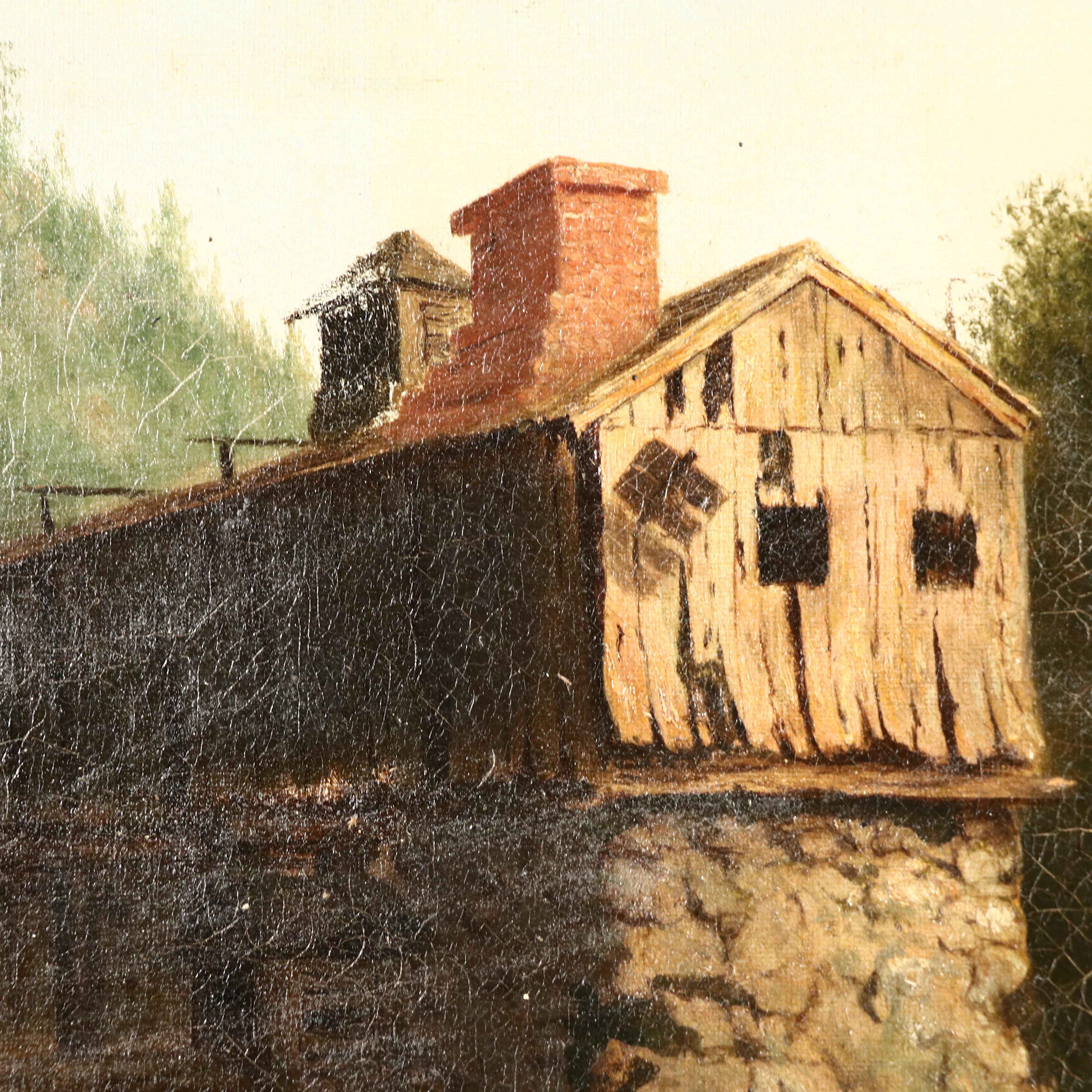 Oil Painting of Cabin in Wooded Landscape, 19th Century