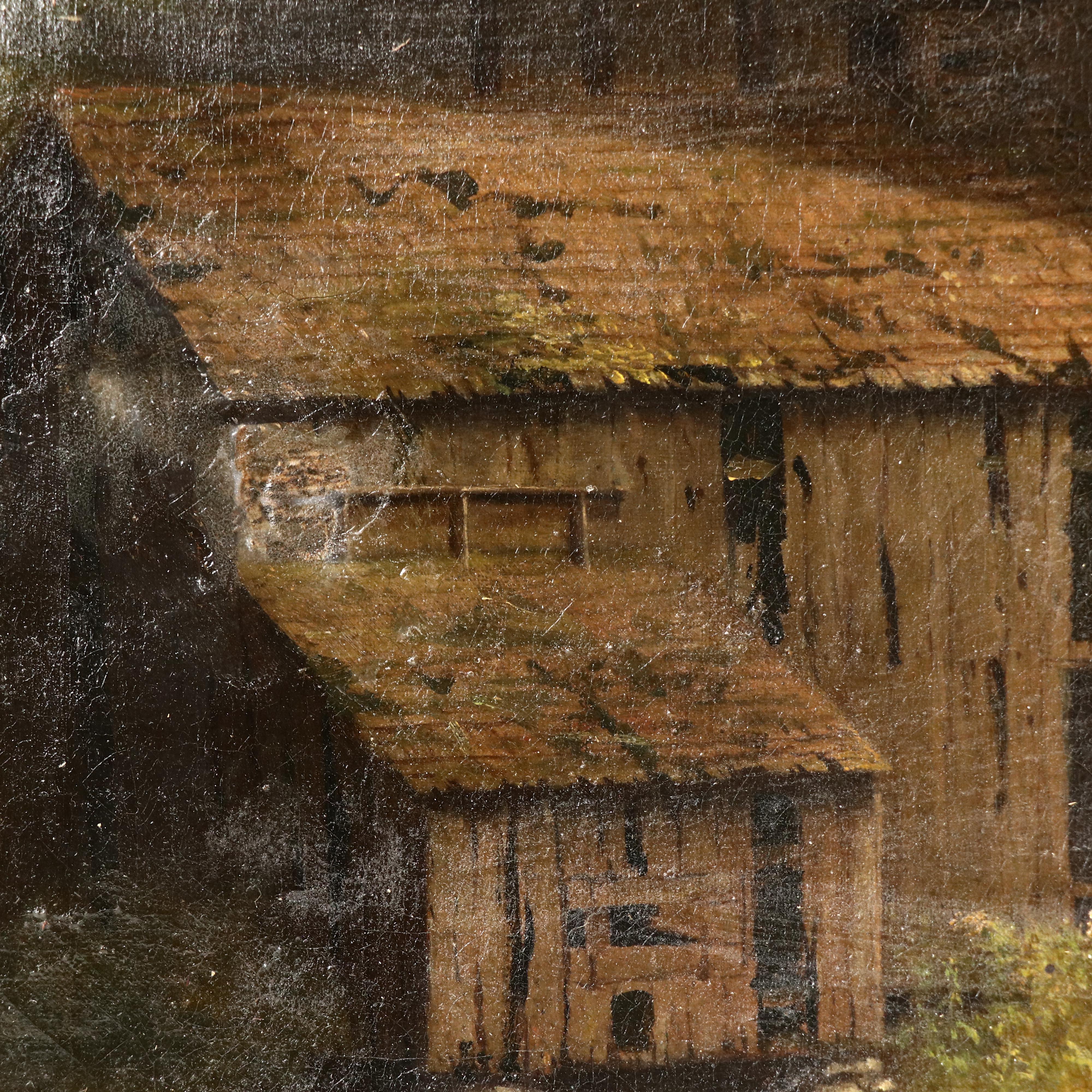 Oil Painting of Cabin in Wooded Landscape, 19th Century