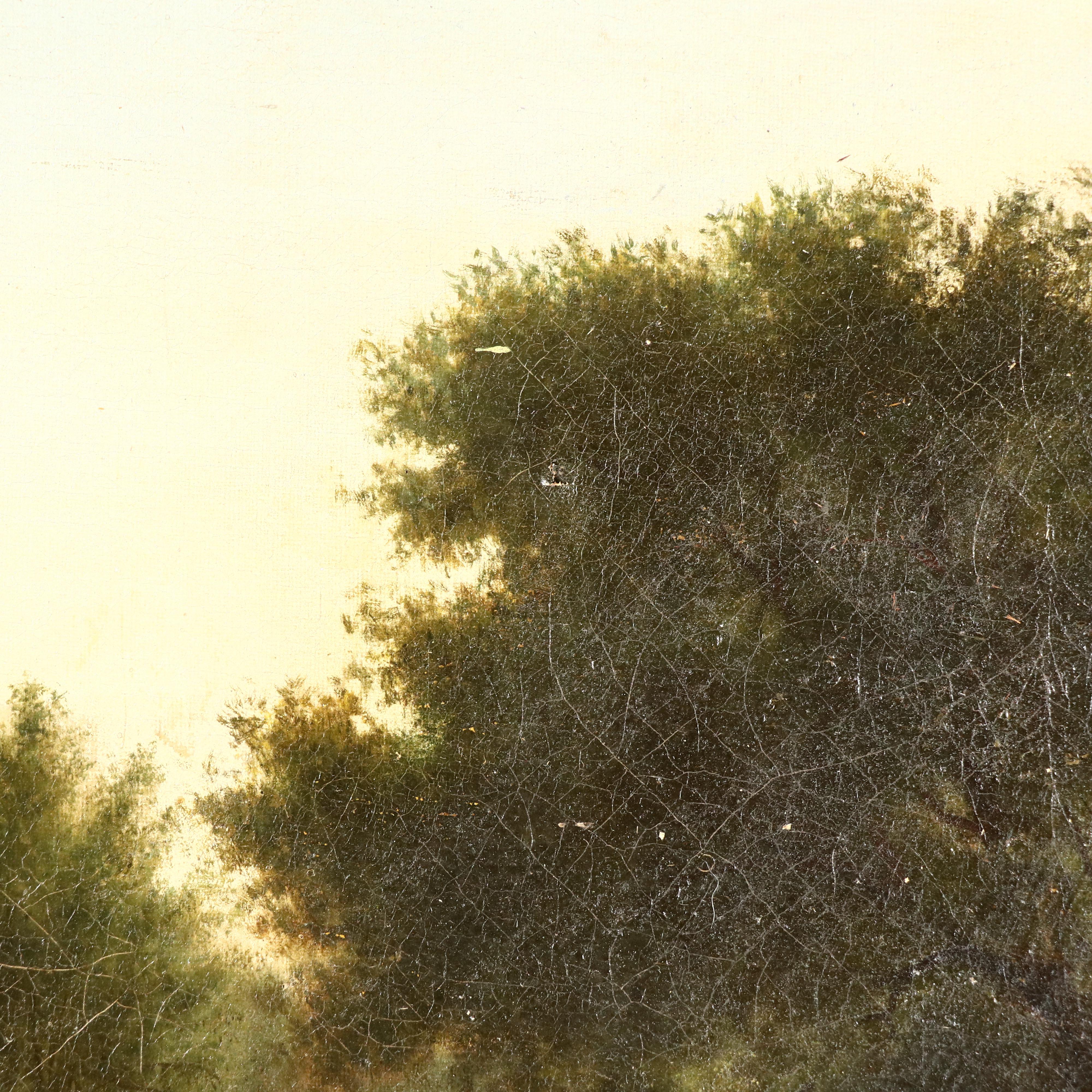 Oil Painting of Cabin in Wooded Landscape, 19th Century