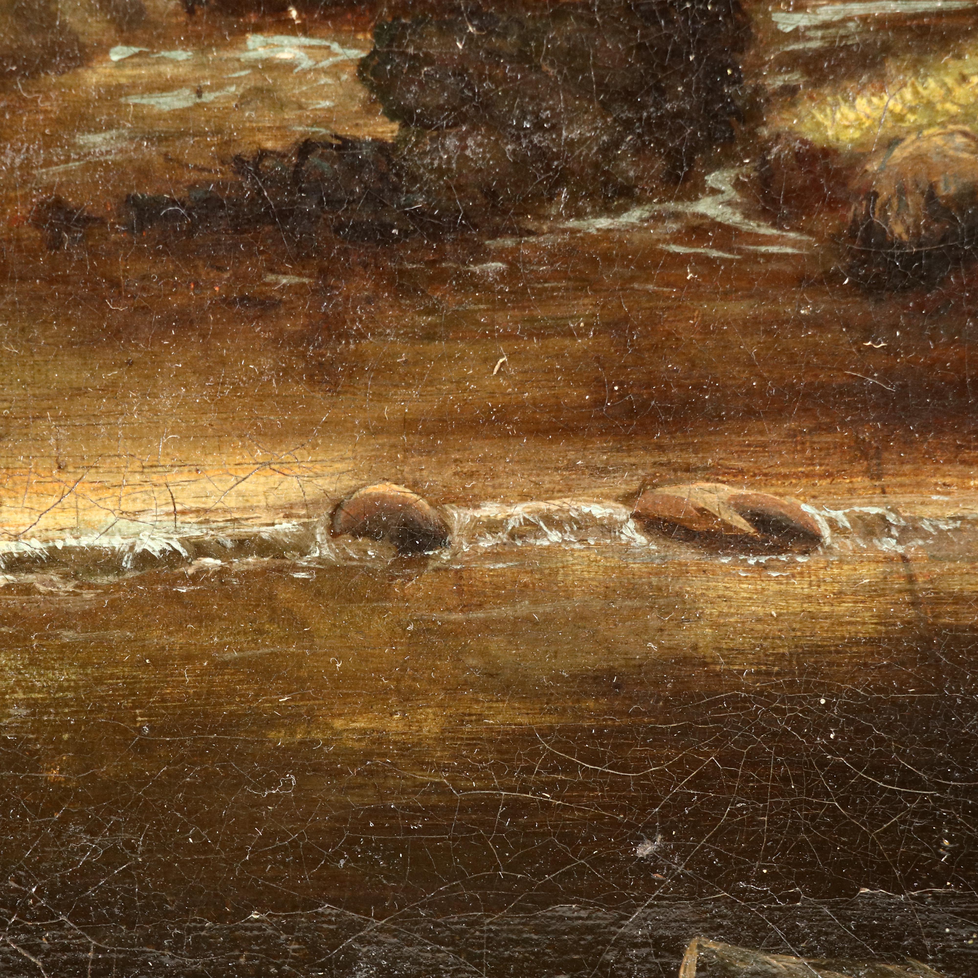 Oil Painting of Cabin in Wooded Landscape, 19th Century