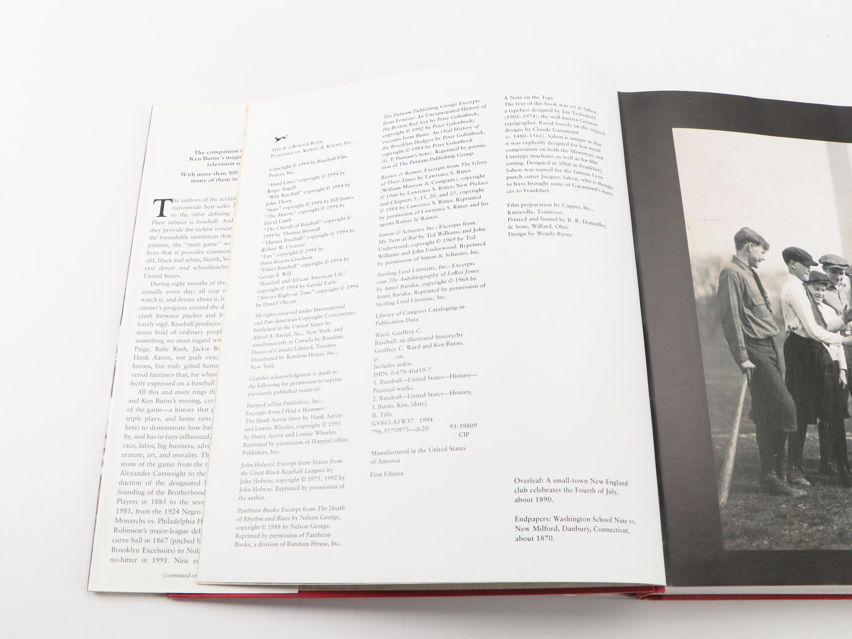 First Edition "Baseball" by Geoffrey Ward and Ken Burns with More Baseball Books