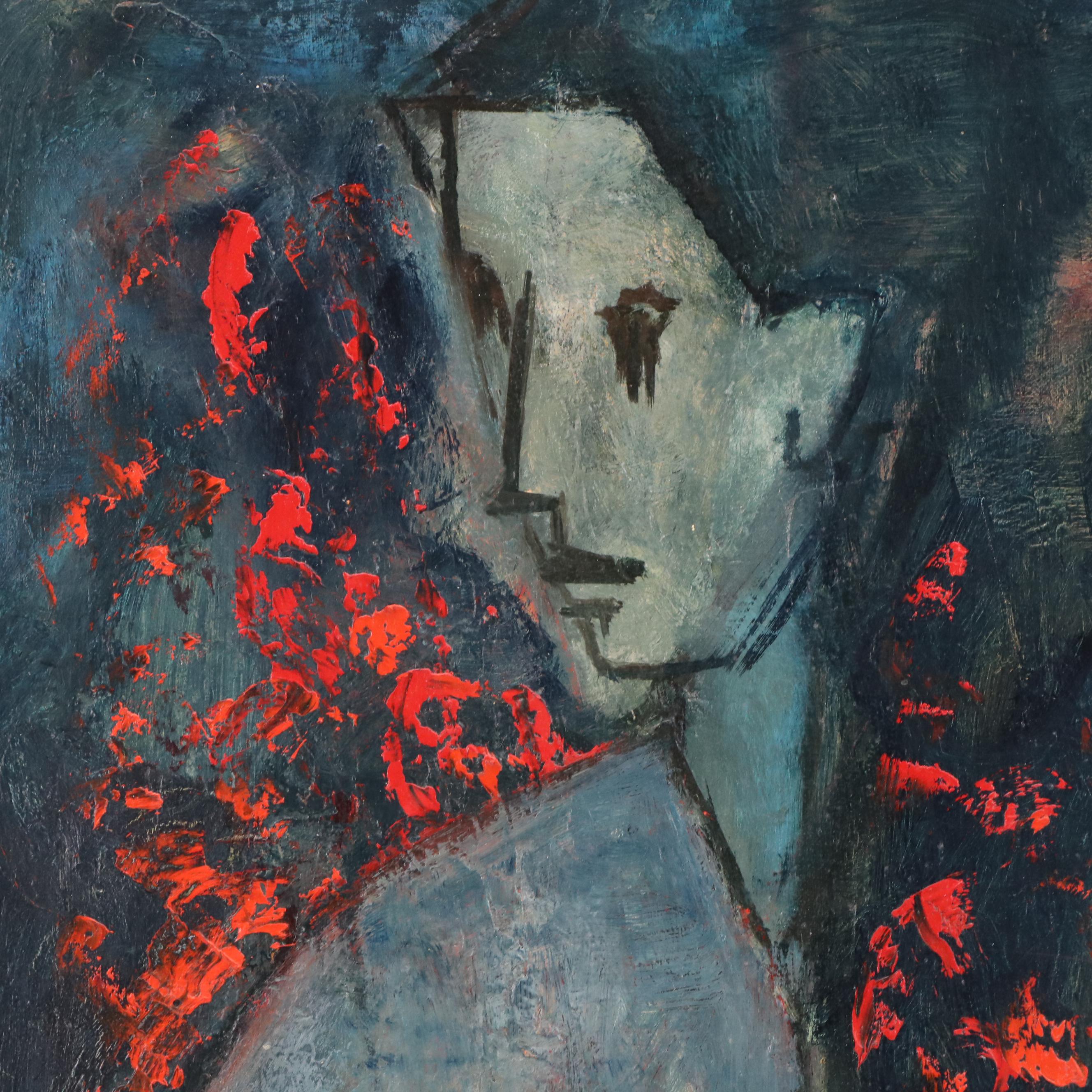 Eunice Katz Modernist Oil Painting of Figure, Mid to Late 20th Century