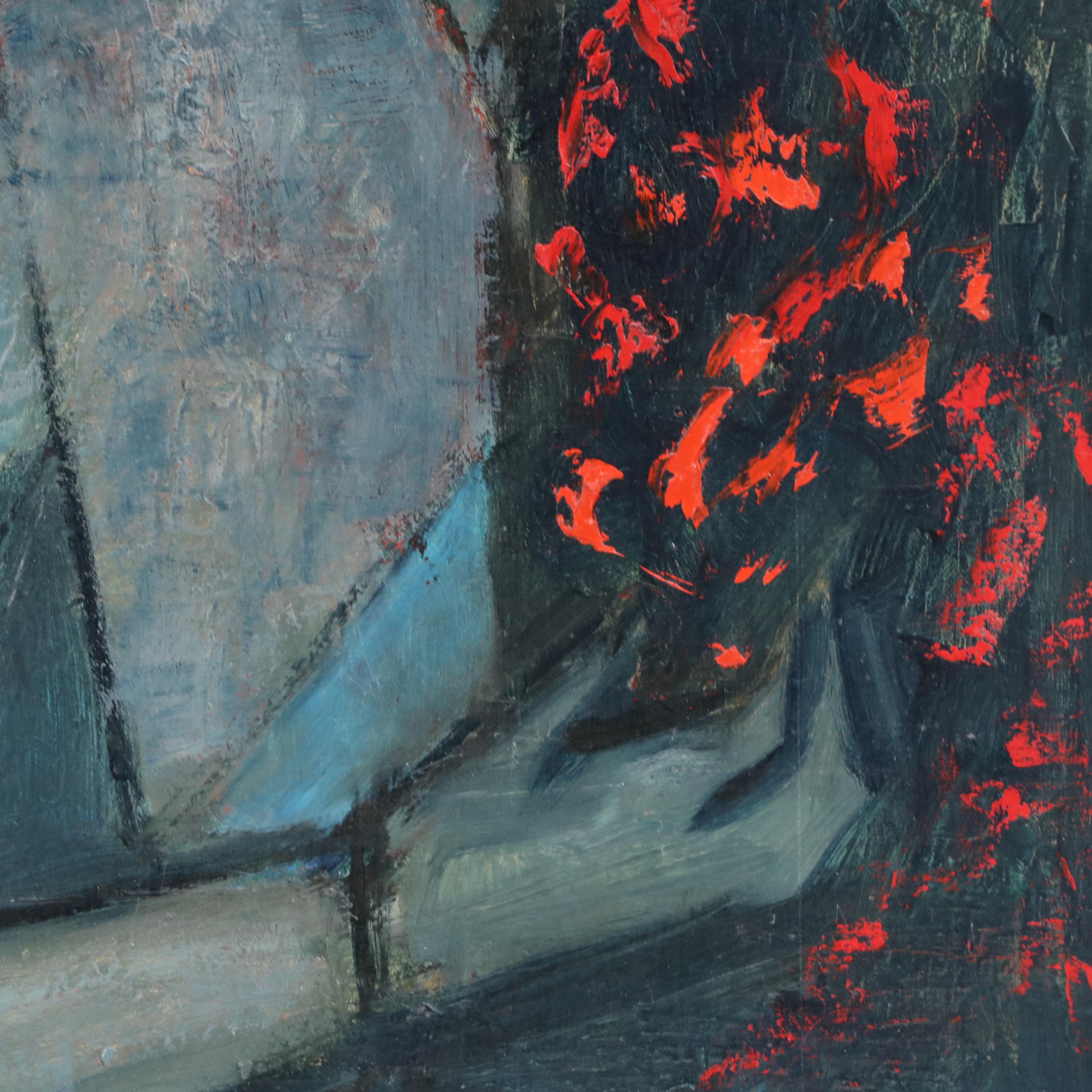 Eunice Katz Modernist Oil Painting of Figure, Mid to Late 20th Century