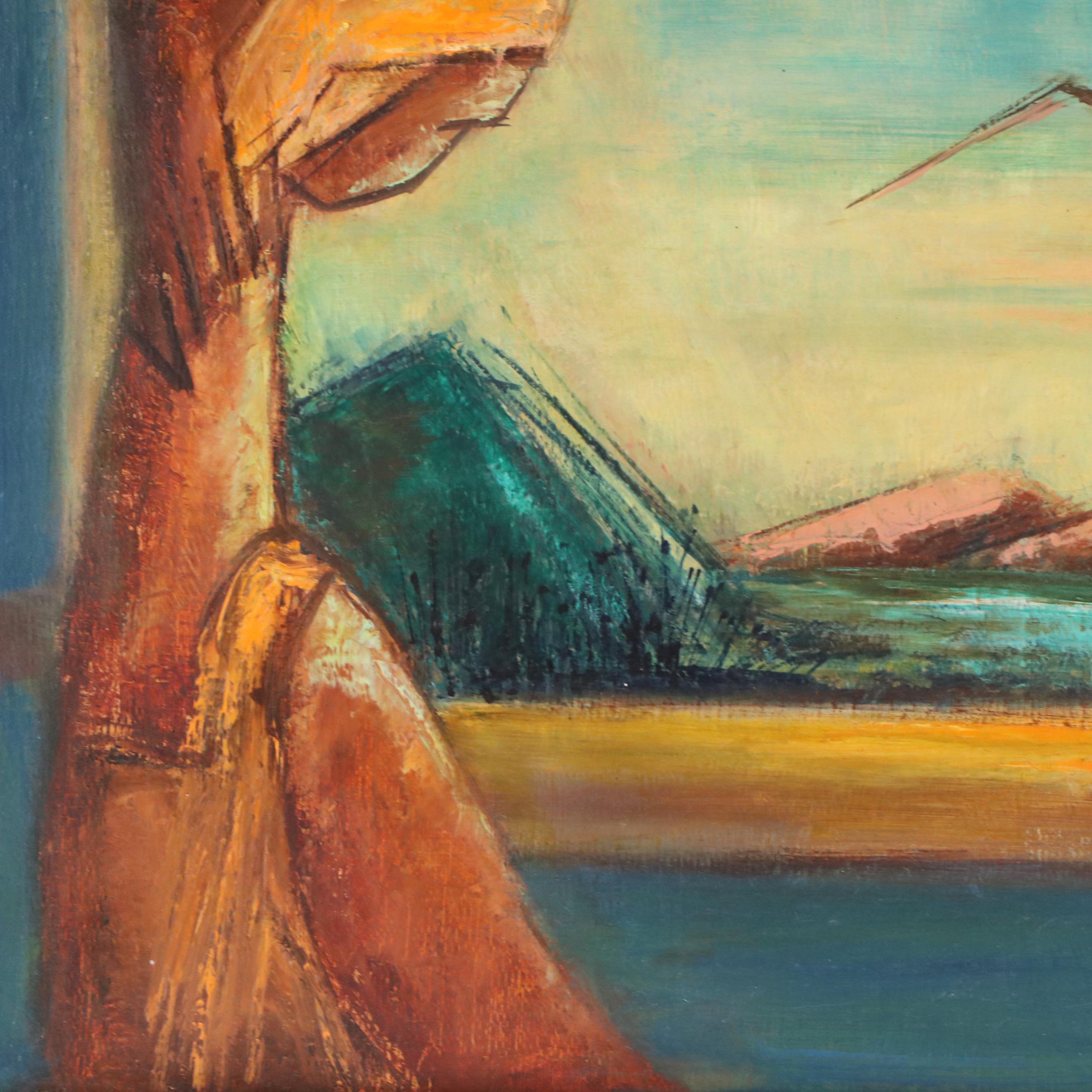 Eunice Katz Modernist Oil Painting of Figure, Mid to Late 20th Century