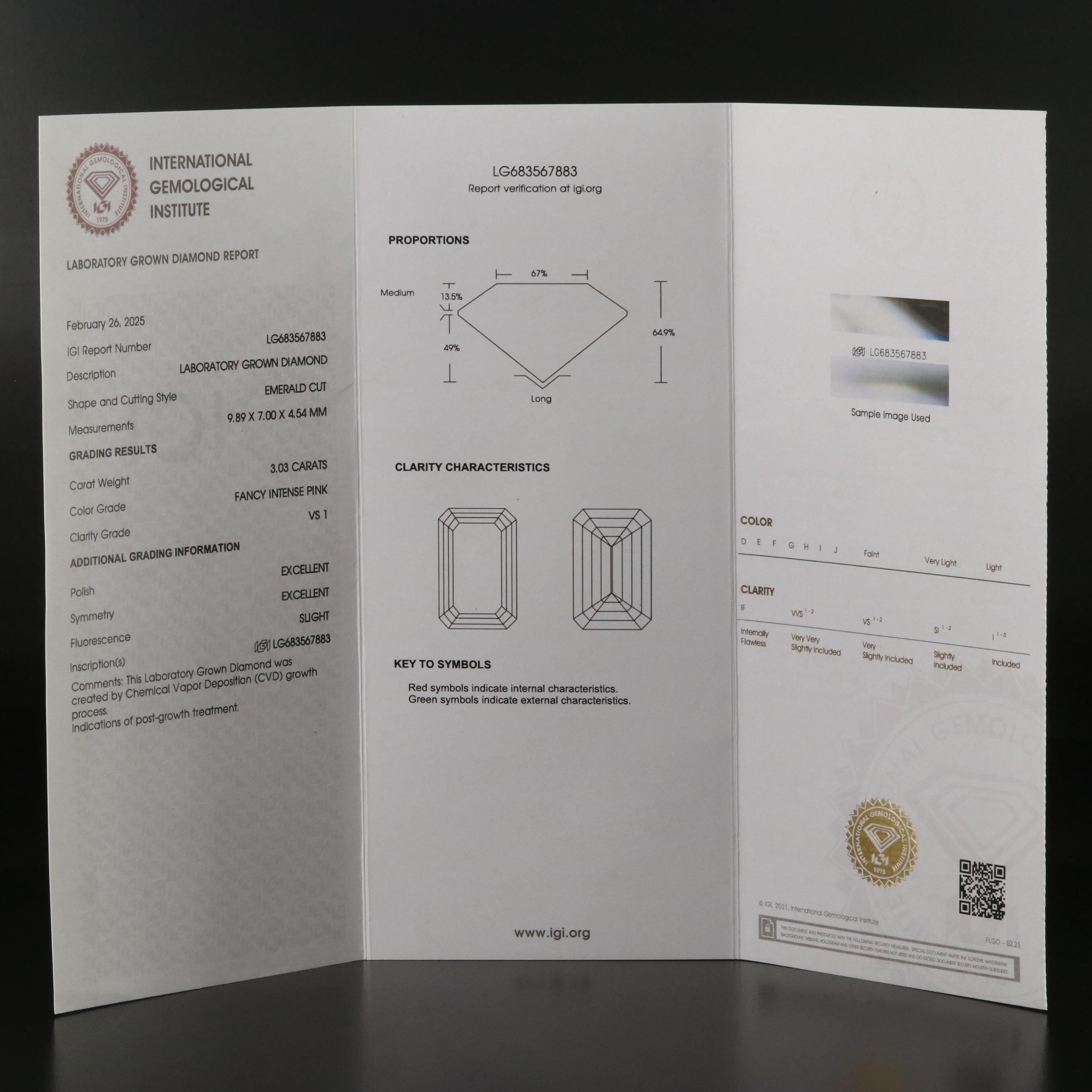 Loose 3.03 CT Lab Grown Fancy Pink Diamond with IGI Report