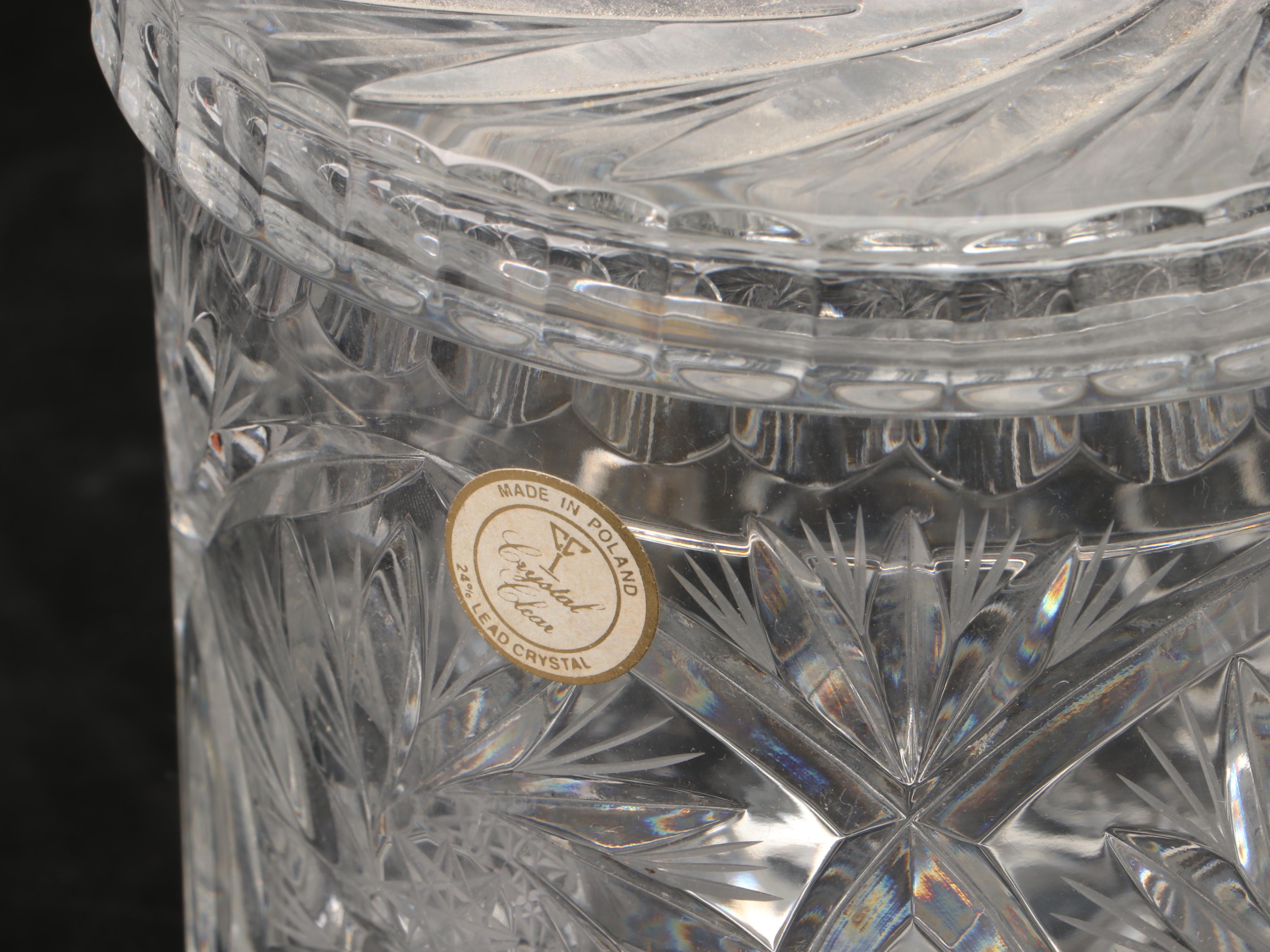 Polish Crystal Lidded Jar with Other Crystal and Glass Table Décor