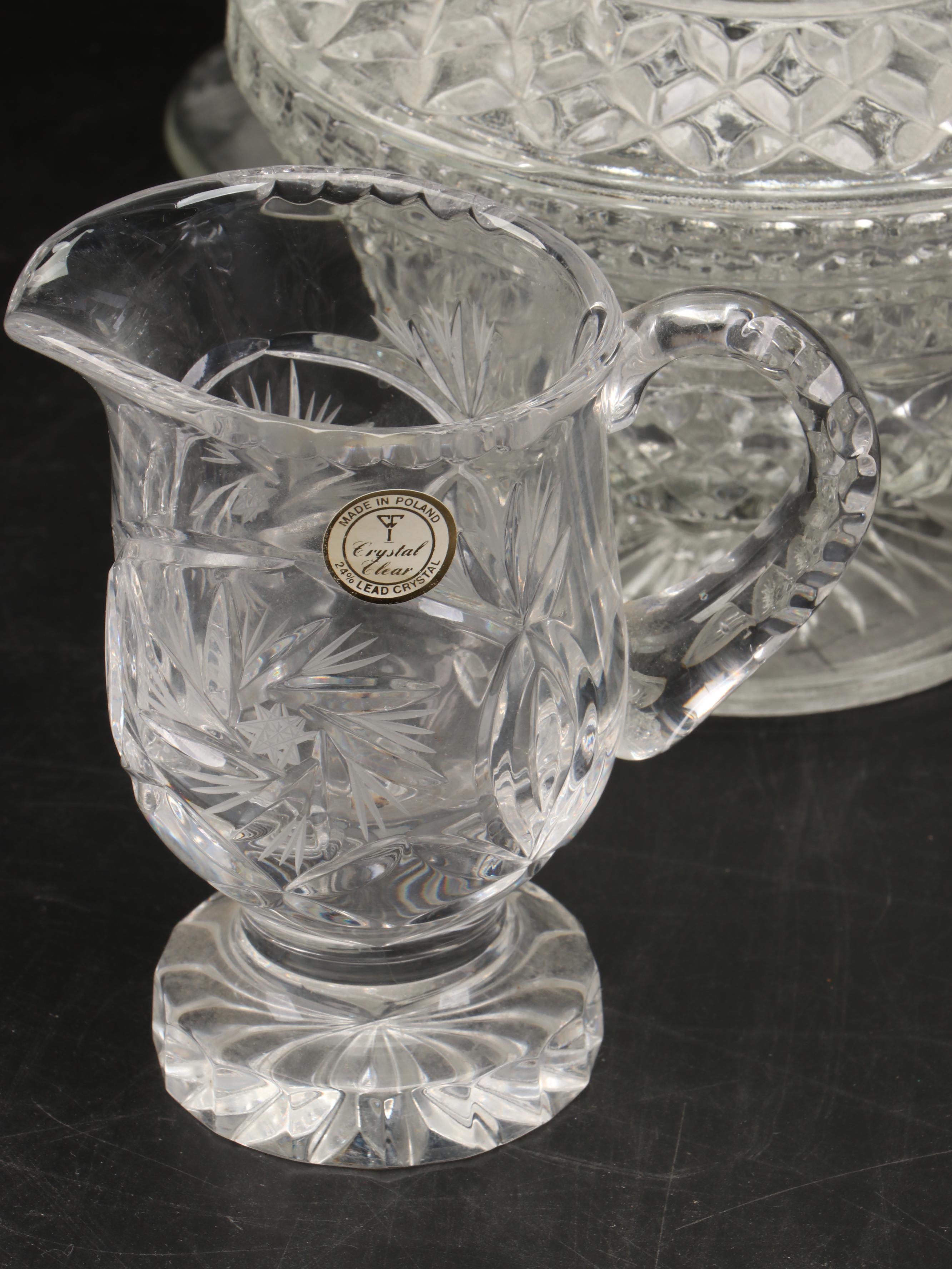 Polish Crystal Lidded Jar with Other Crystal and Glass Table Décor