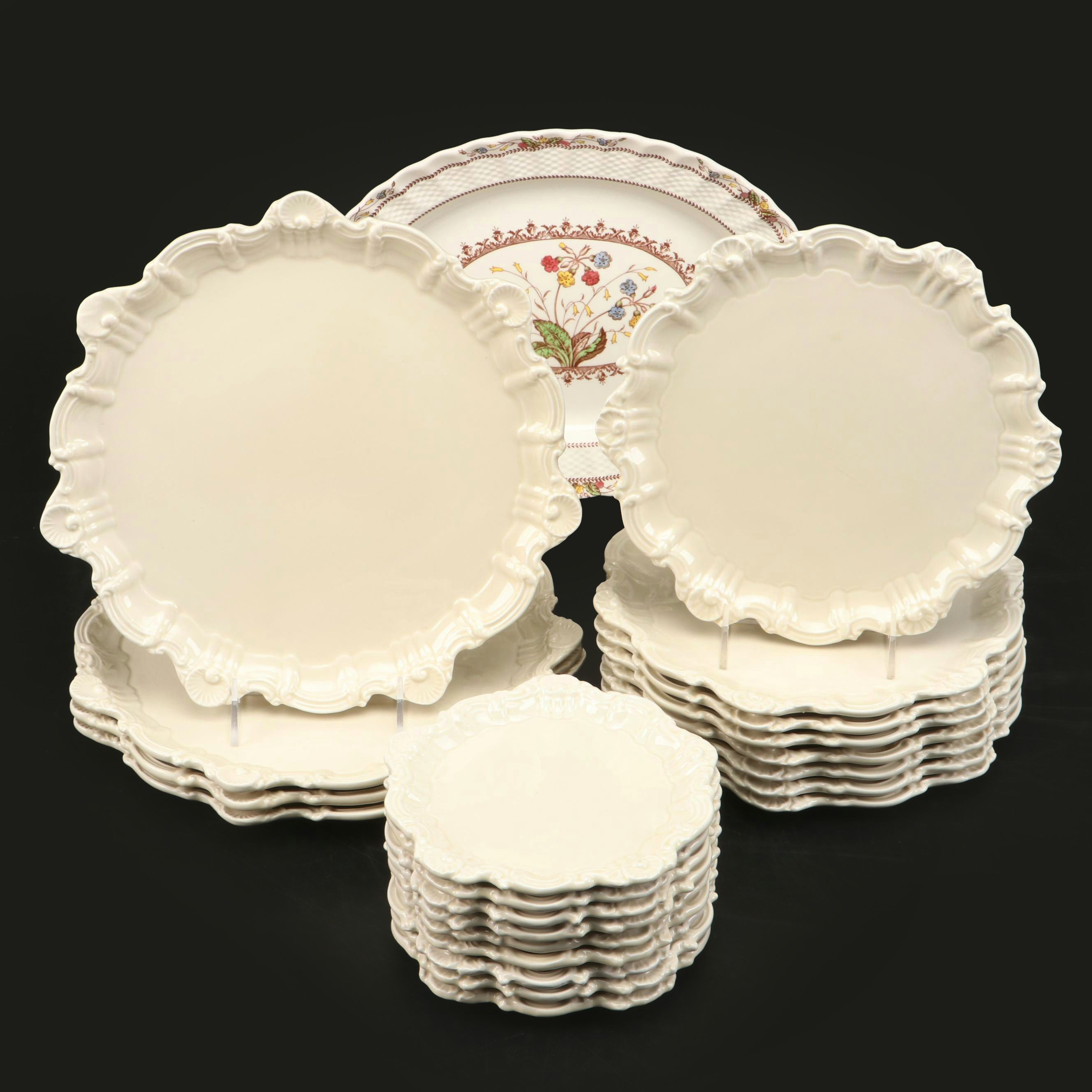 Copeland Spode "Spode's Cowslip" Platter with San Marco Italian Creamware Plates