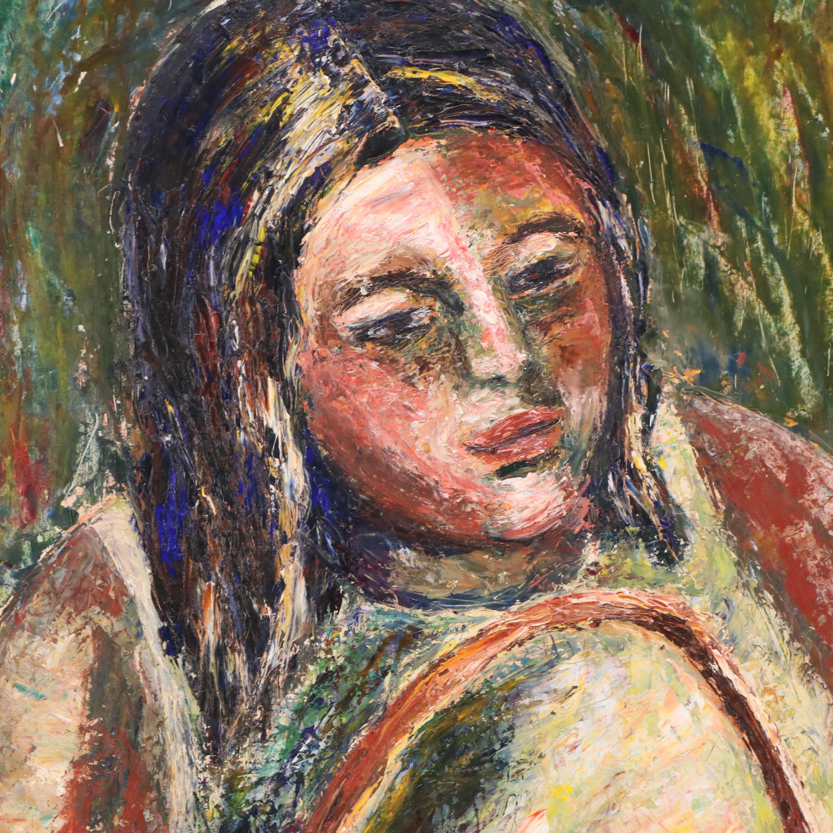 Eunice Katz Oil Painting of Figure with Fruit Bowl, Mid to Late 20th Century