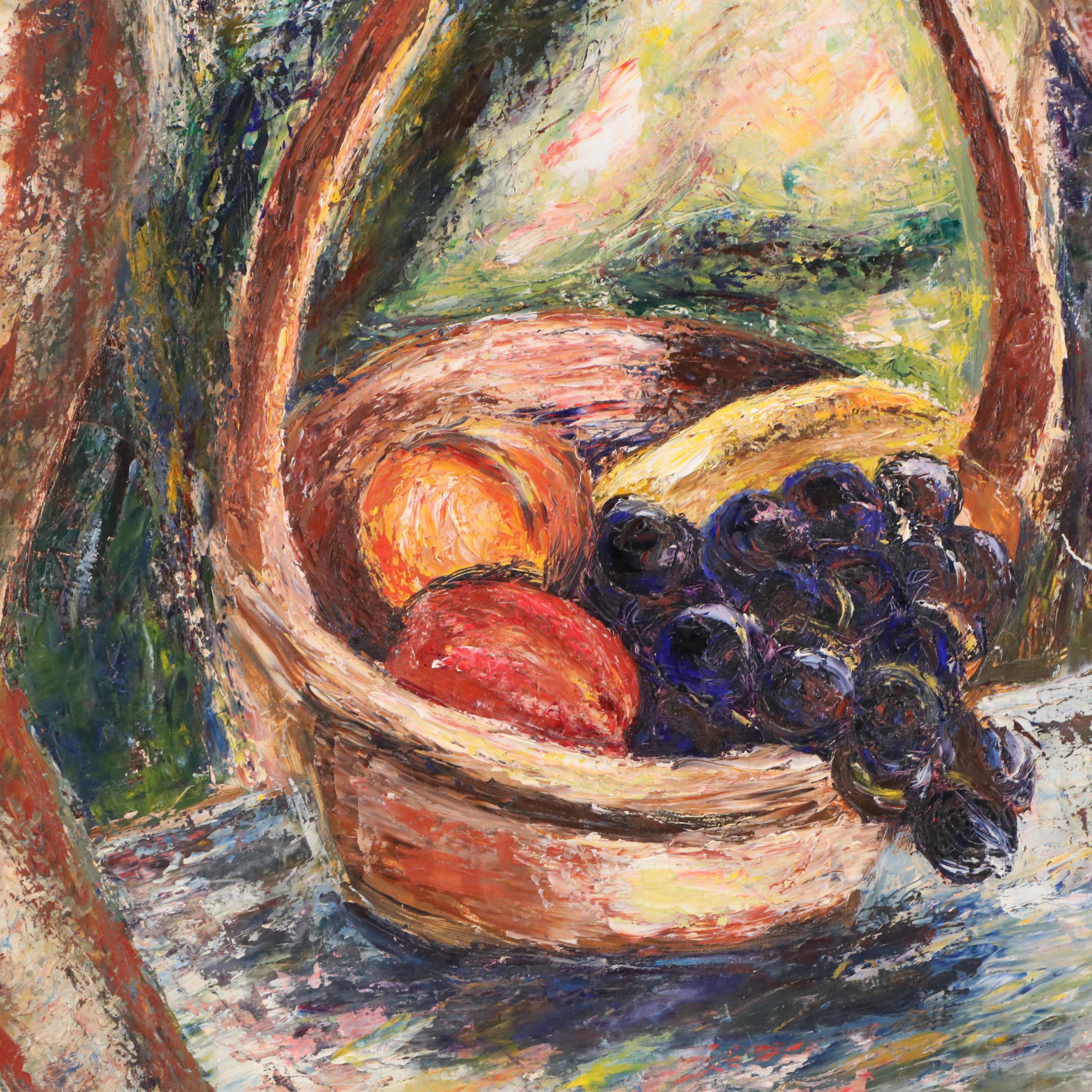 Eunice Katz Oil Painting of Figure with Fruit Bowl, Mid to Late 20th Century