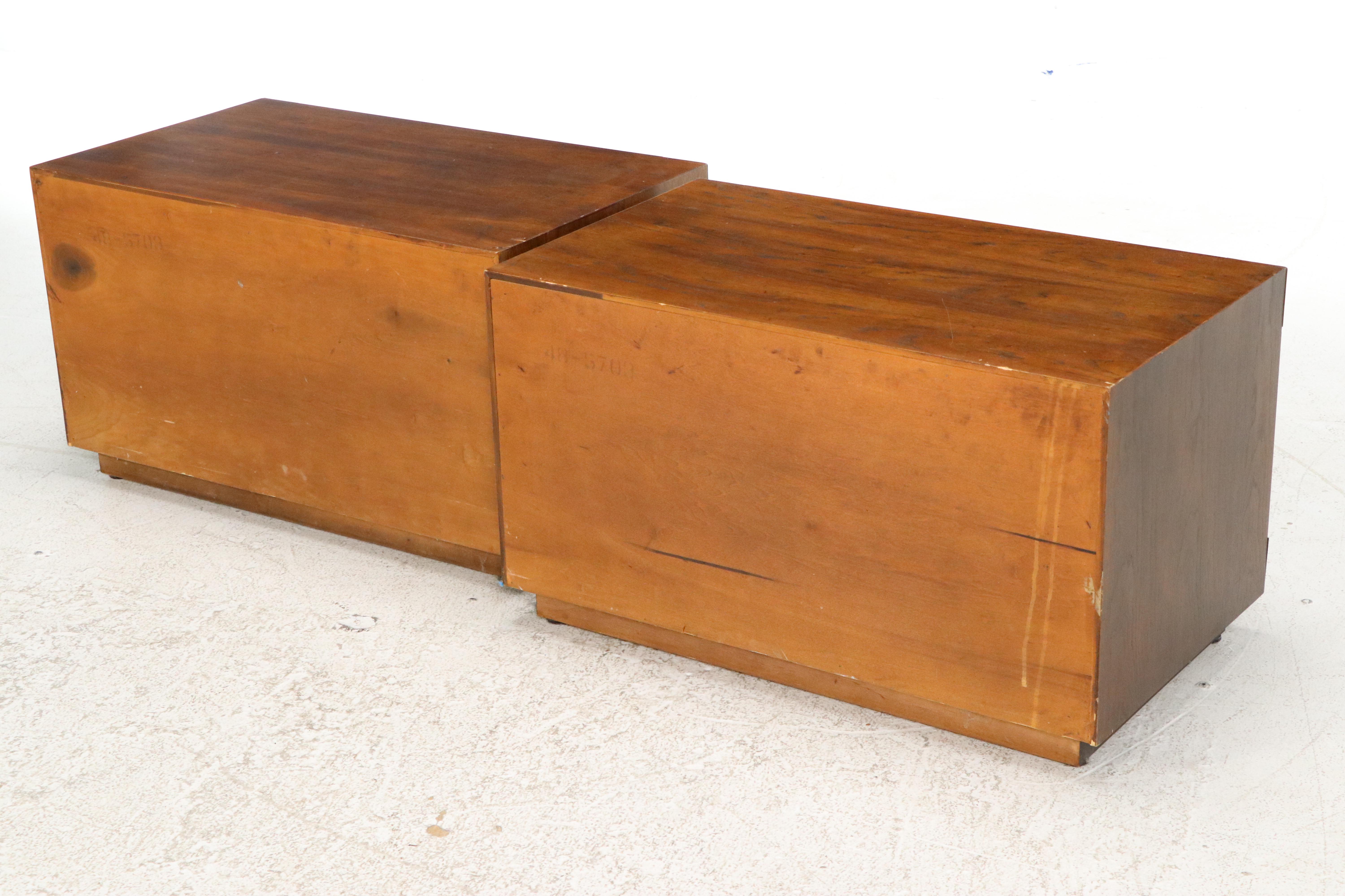 Henredon Furniture Campaign Style Walnut Two-Drawer Chests, Mid to Late 20th C.
