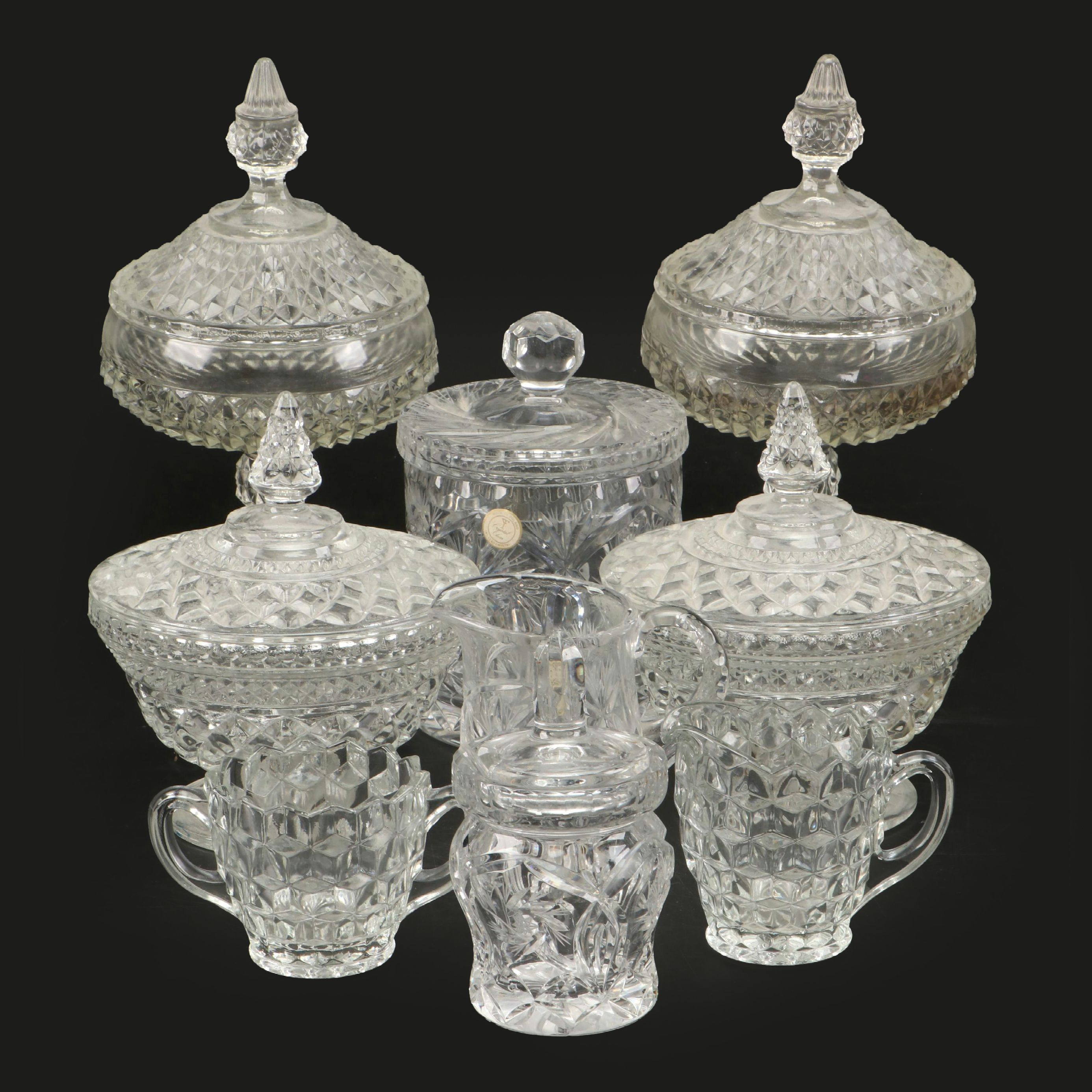 Polish Crystal Lidded Jar with Other Crystal and Glass Table Décor