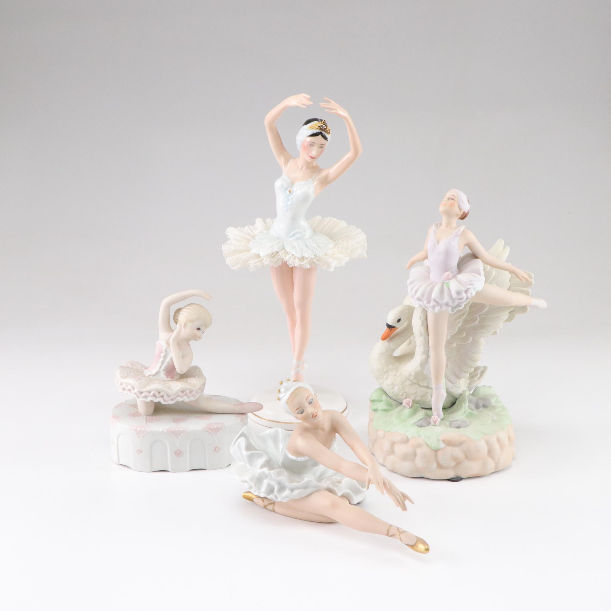 Ronald Van Ruyckevelt "Swan Lake" with Porcelain Ballerina Figurines & Music Box
