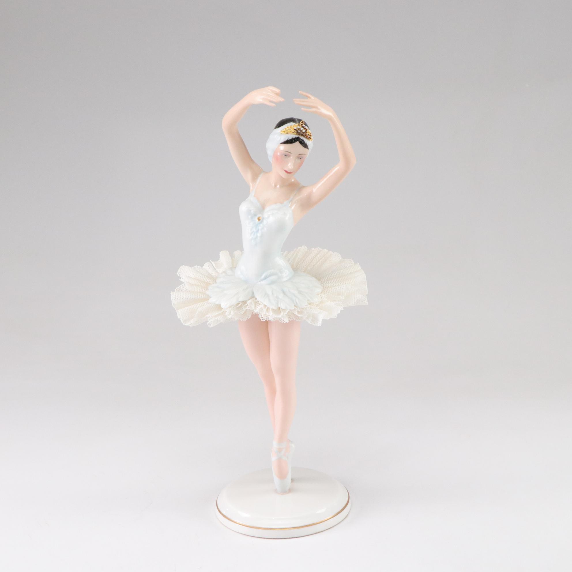 Ronald Van Ruyckevelt "Swan Lake" with Porcelain Ballerina Figurines & Music Box