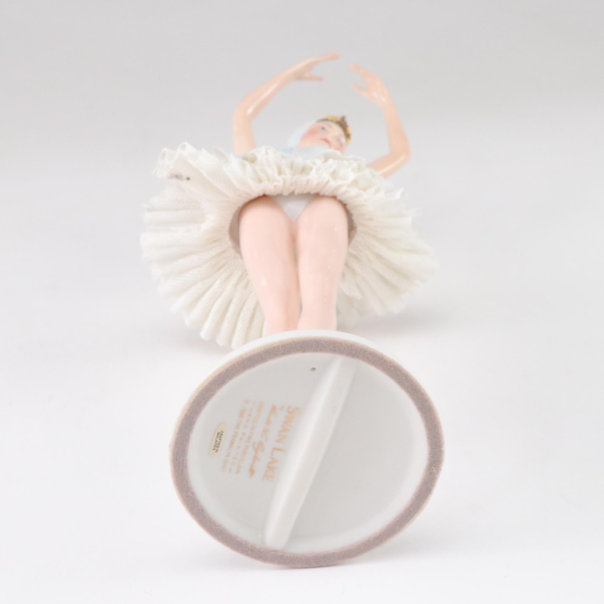 Ronald Van Ruyckevelt "Swan Lake" with Porcelain Ballerina Figurines & Music Box