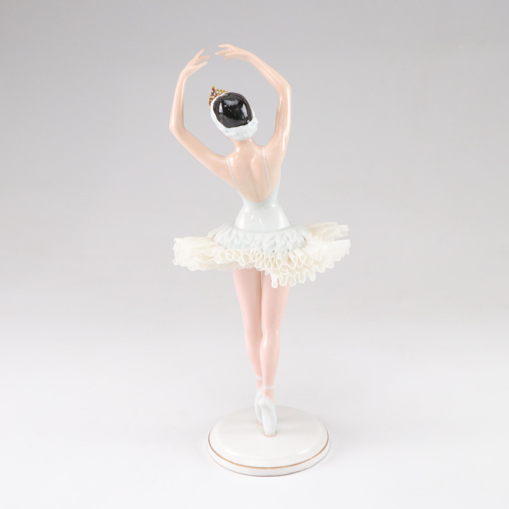 Ronald Van Ruyckevelt "Swan Lake" with Porcelain Ballerina Figurines & Music Box