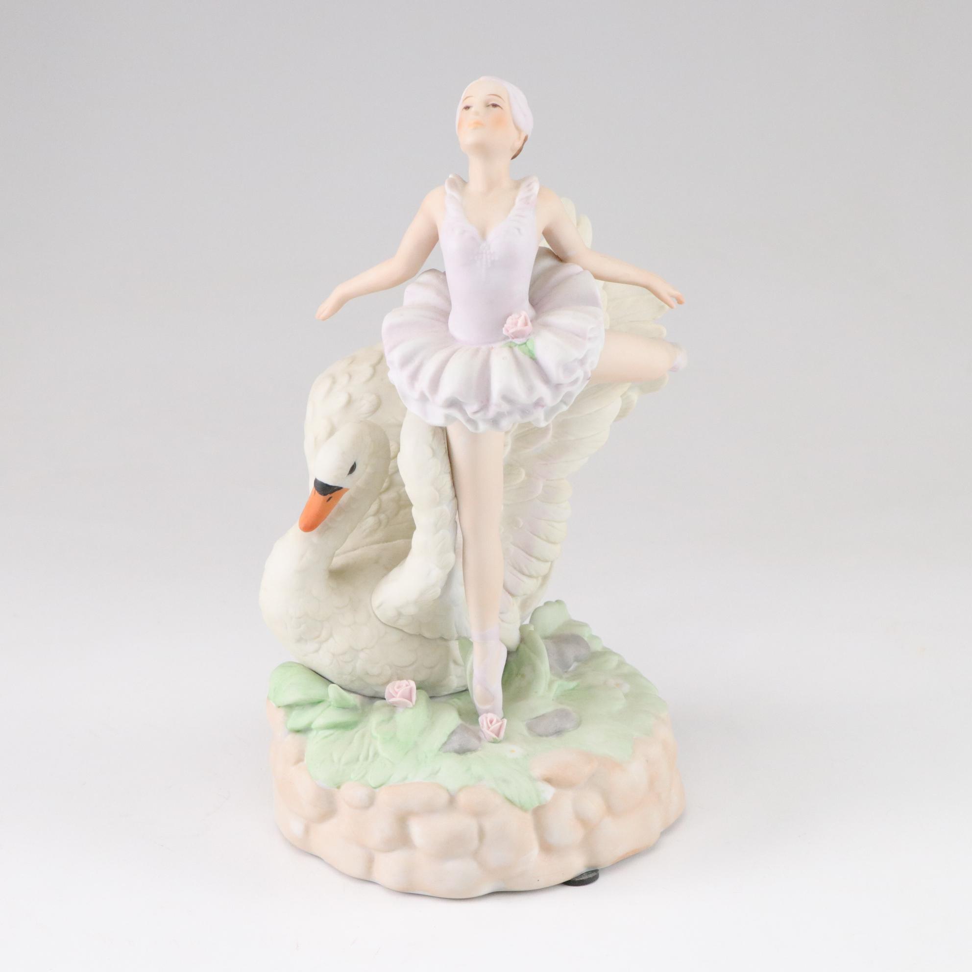 Ronald Van Ruyckevelt "Swan Lake" with Porcelain Ballerina Figurines & Music Box