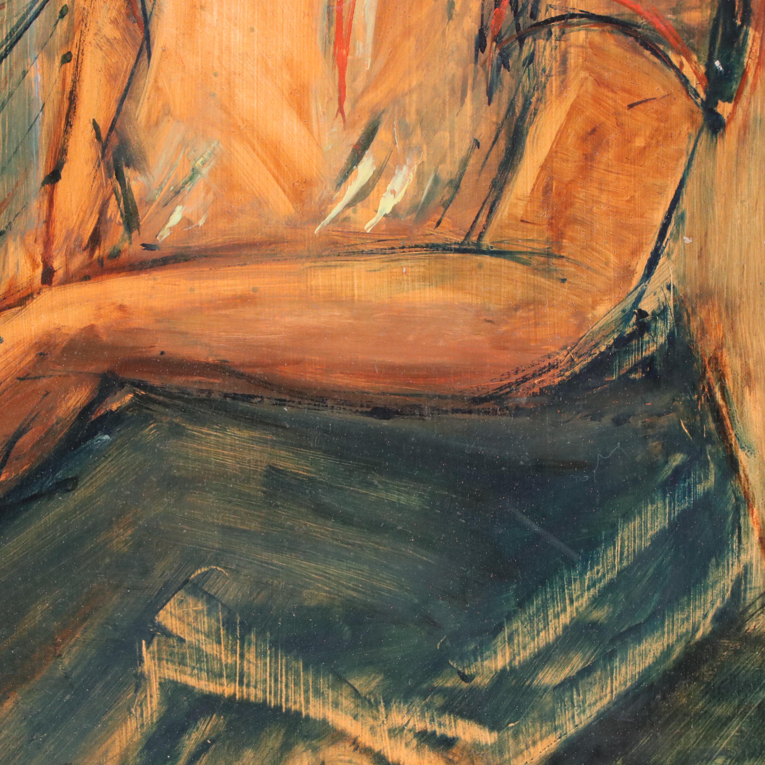 Eunice Katz Portrait Oil Painting of Seated Figure, Mid to Late 20th Century