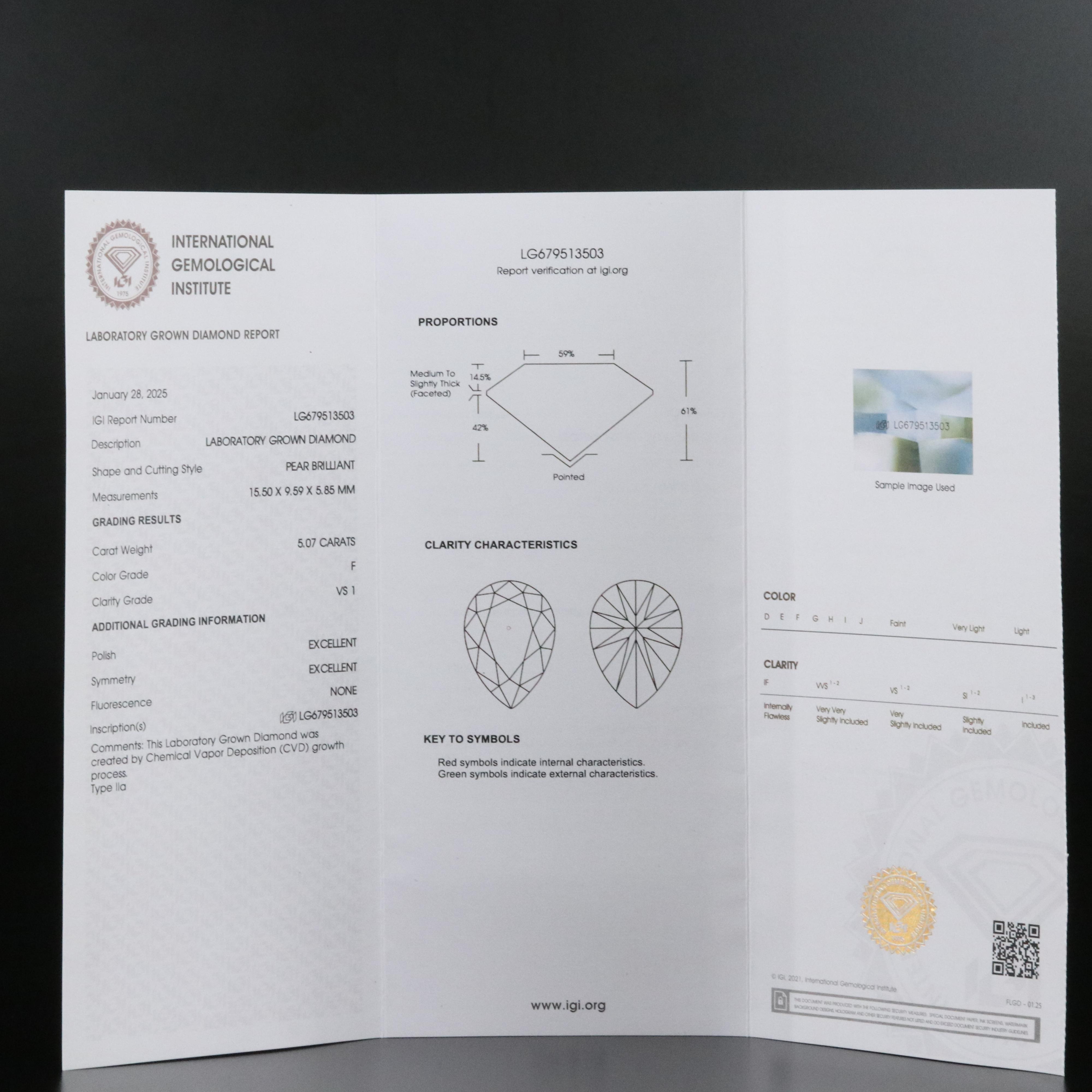Platinum 5.91 CTW Lab Grown Diamond Ring with IGI Report
