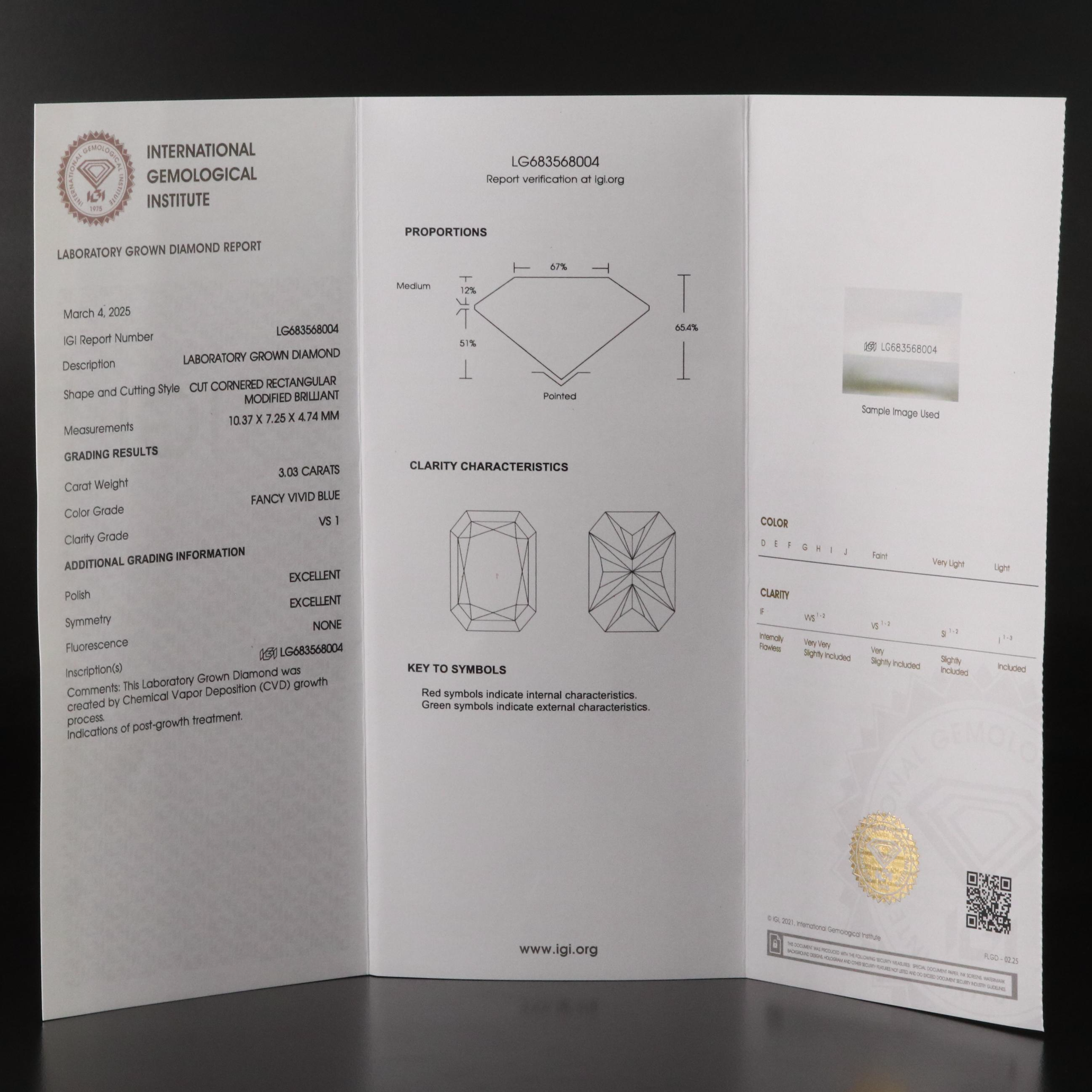 Loose 3.03 CT Lab Grown Fancy Blue Diamond with IGI Report